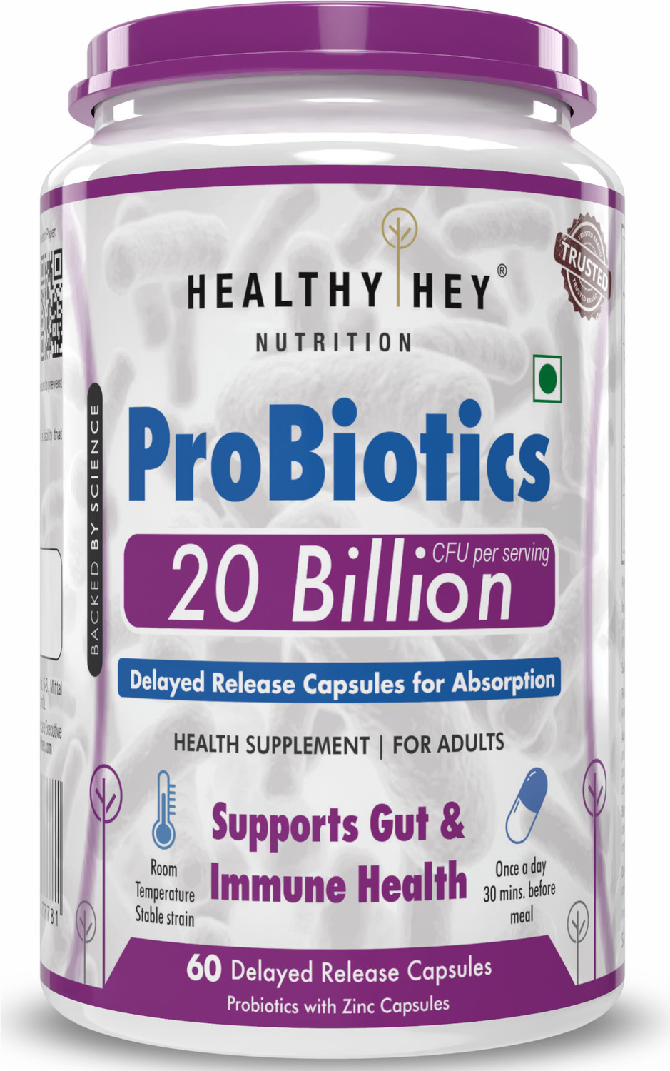 Image of HealthyHey Nutrition Probiotic 20 Billion Cfu Supplement with Delayed-Release 60 Vegetable Capsules
