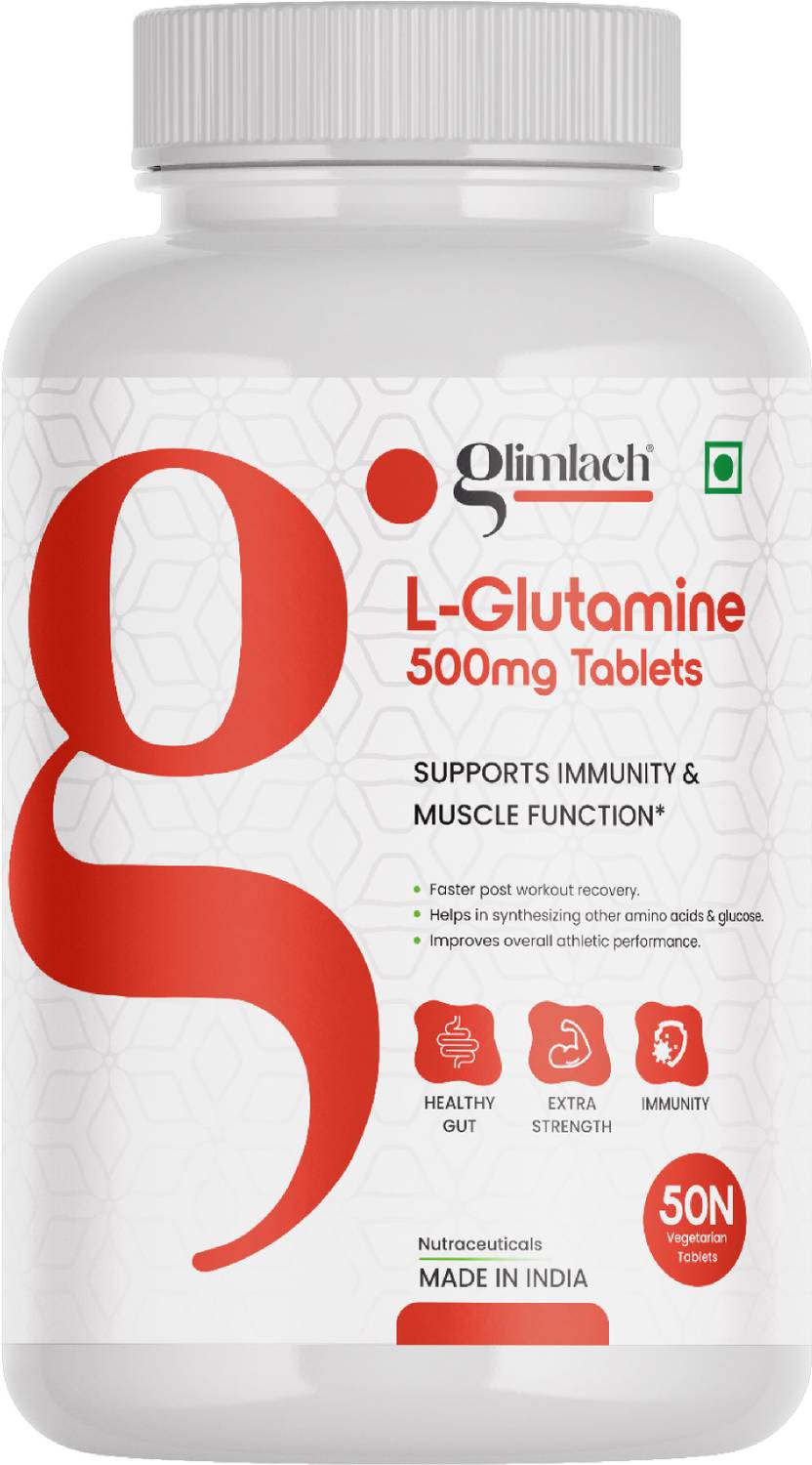 glutathione l-glutamine GLIMLACH L-Glutamine 500mg Tablets, Supports Immunity & Muscle Function  Price in India