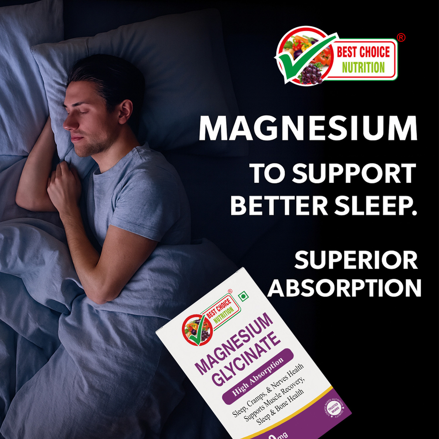 Image of BEST CHOICE NUTRITION Magnesium Glycinate Tablets For Muscle Recovery, Sleep & Nerve Health