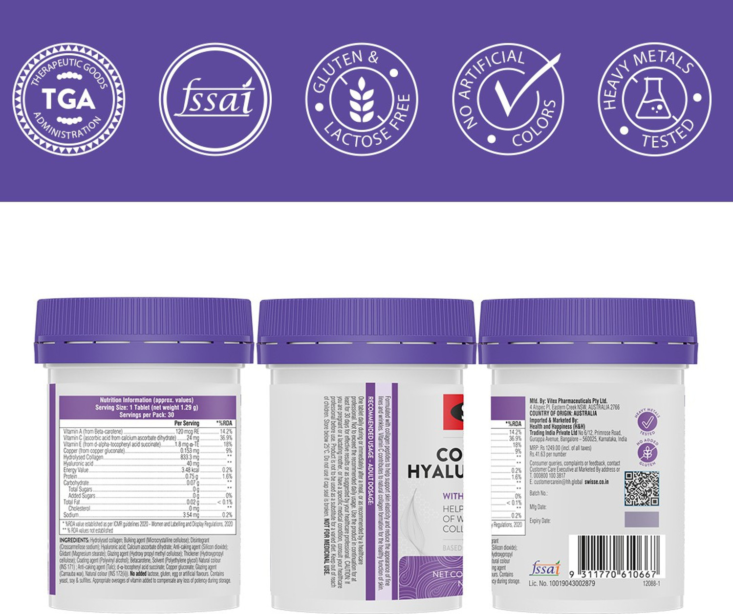 Image of Swisse Collagen+ Hyaluronic Acid with Peptides, Vitamin C & E to Boost Skin Repair