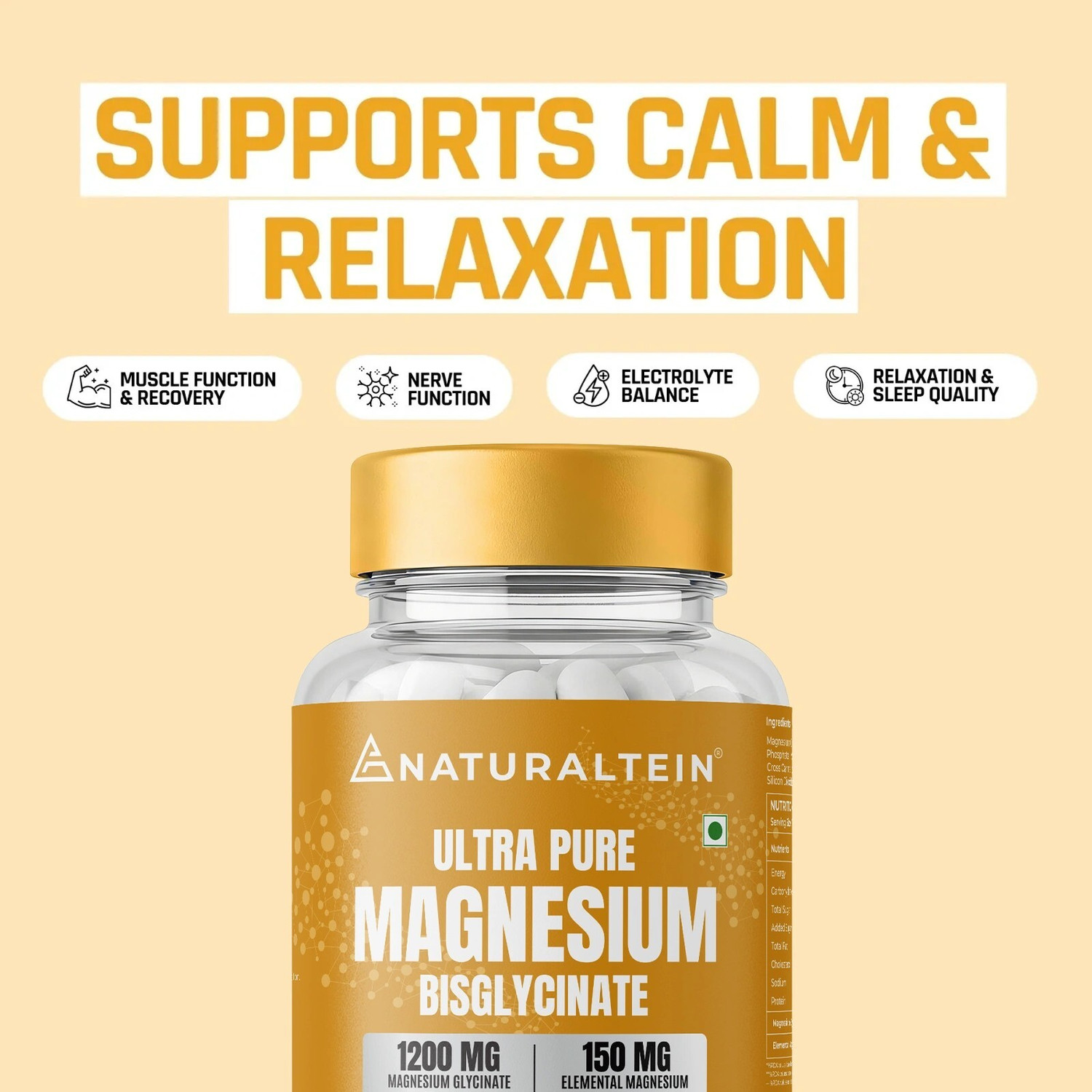 Image of NATURALTEIN Magnesium Bisglycinate 1200mg |Sleep, Brain, Muscle & Heart Support