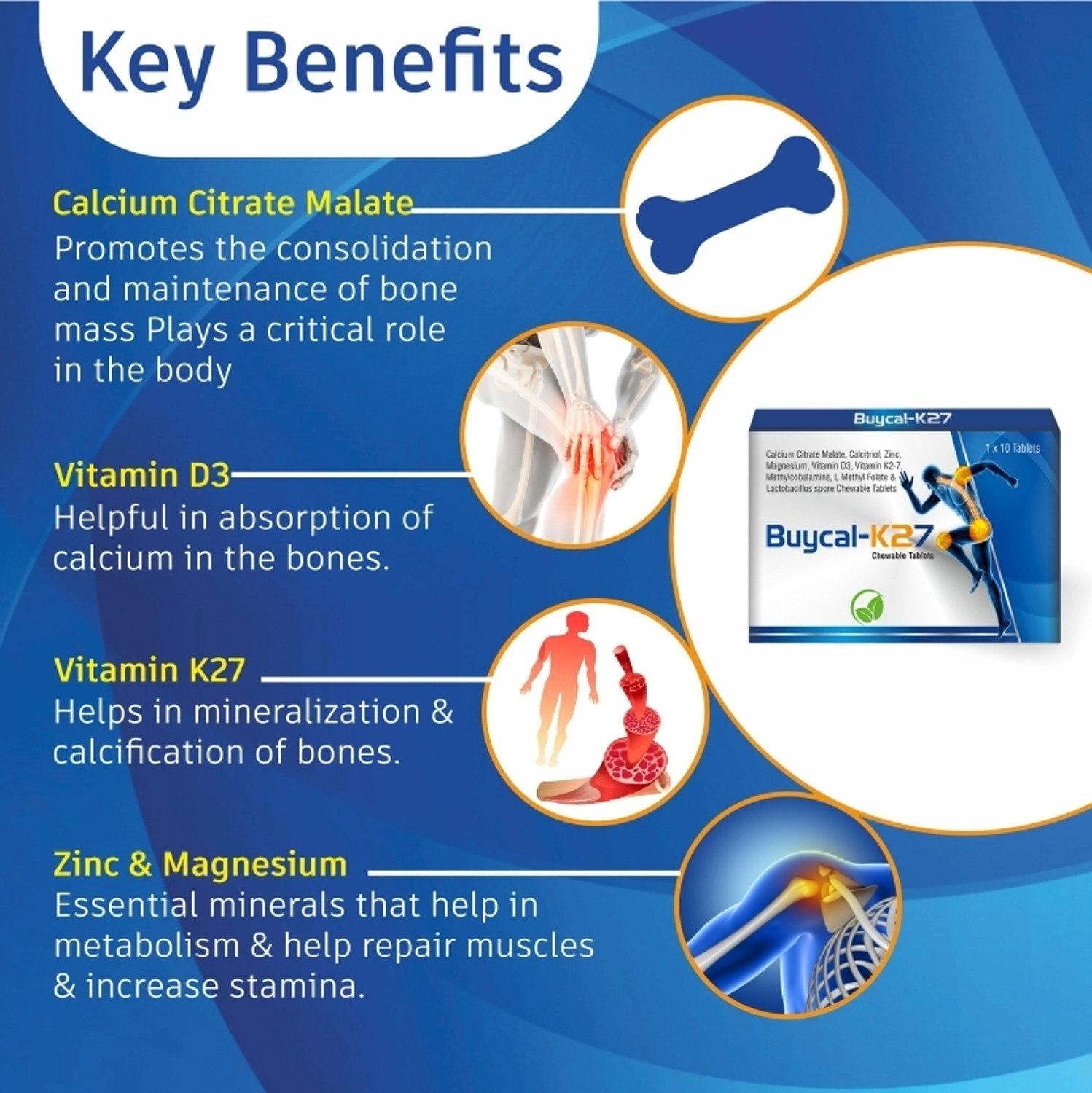 Image of MECORN BUYCAL K27 Calcium Supplement with D3 & B12, Chewable Mint Flevour, 190 Tablets