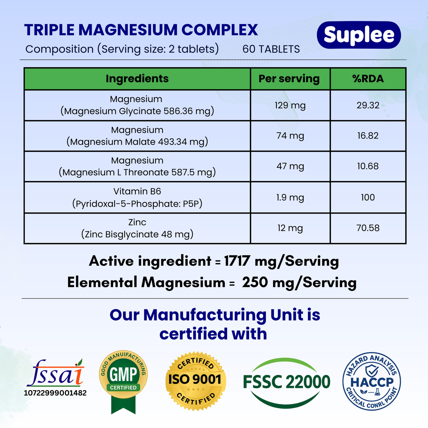 Image of Suplee Triple Magnesium Complex with Glycinate, L-Threonate & Malate