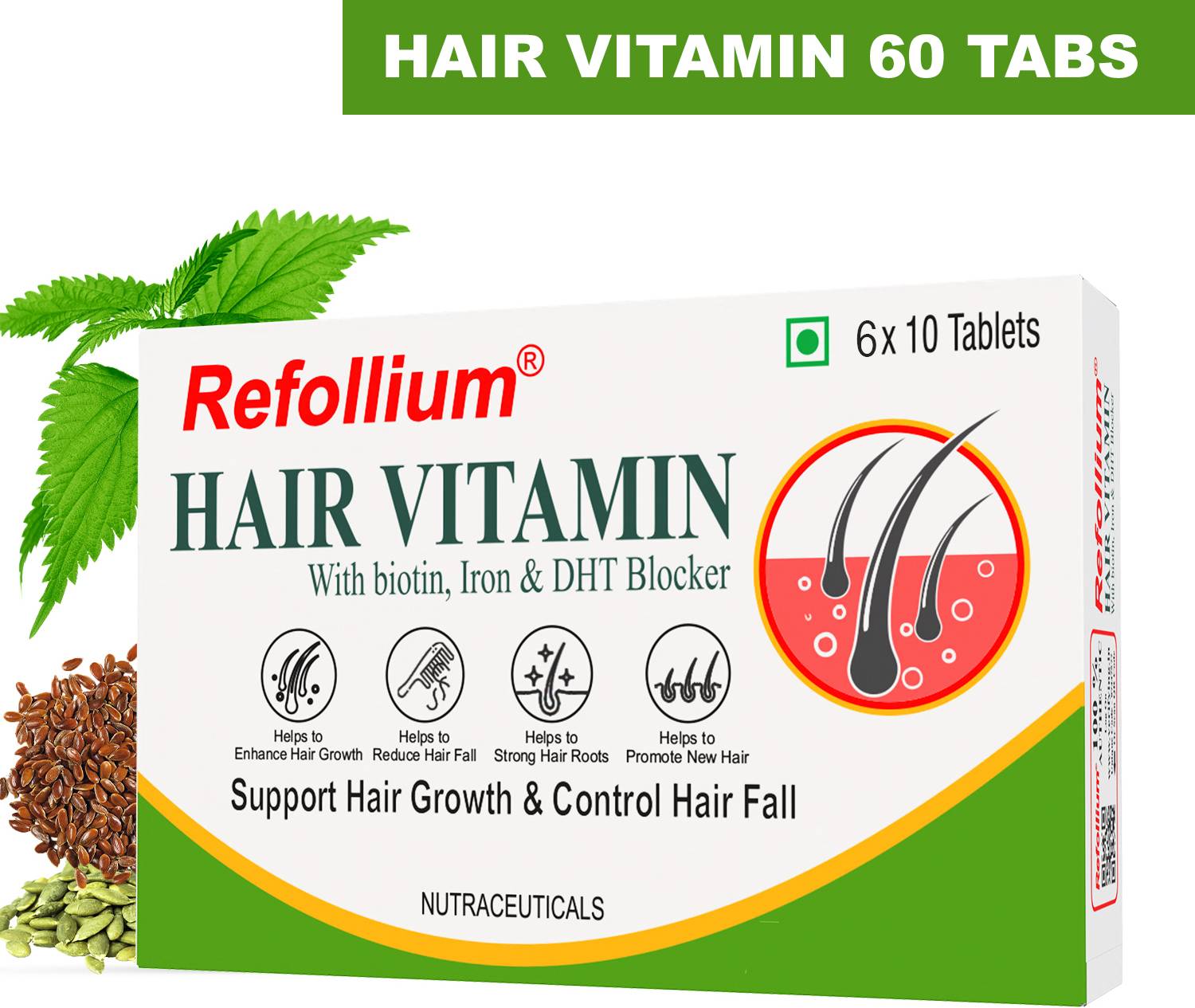 Refollium Hair Vitamins with Biotin & Iron for Hair Regrowth