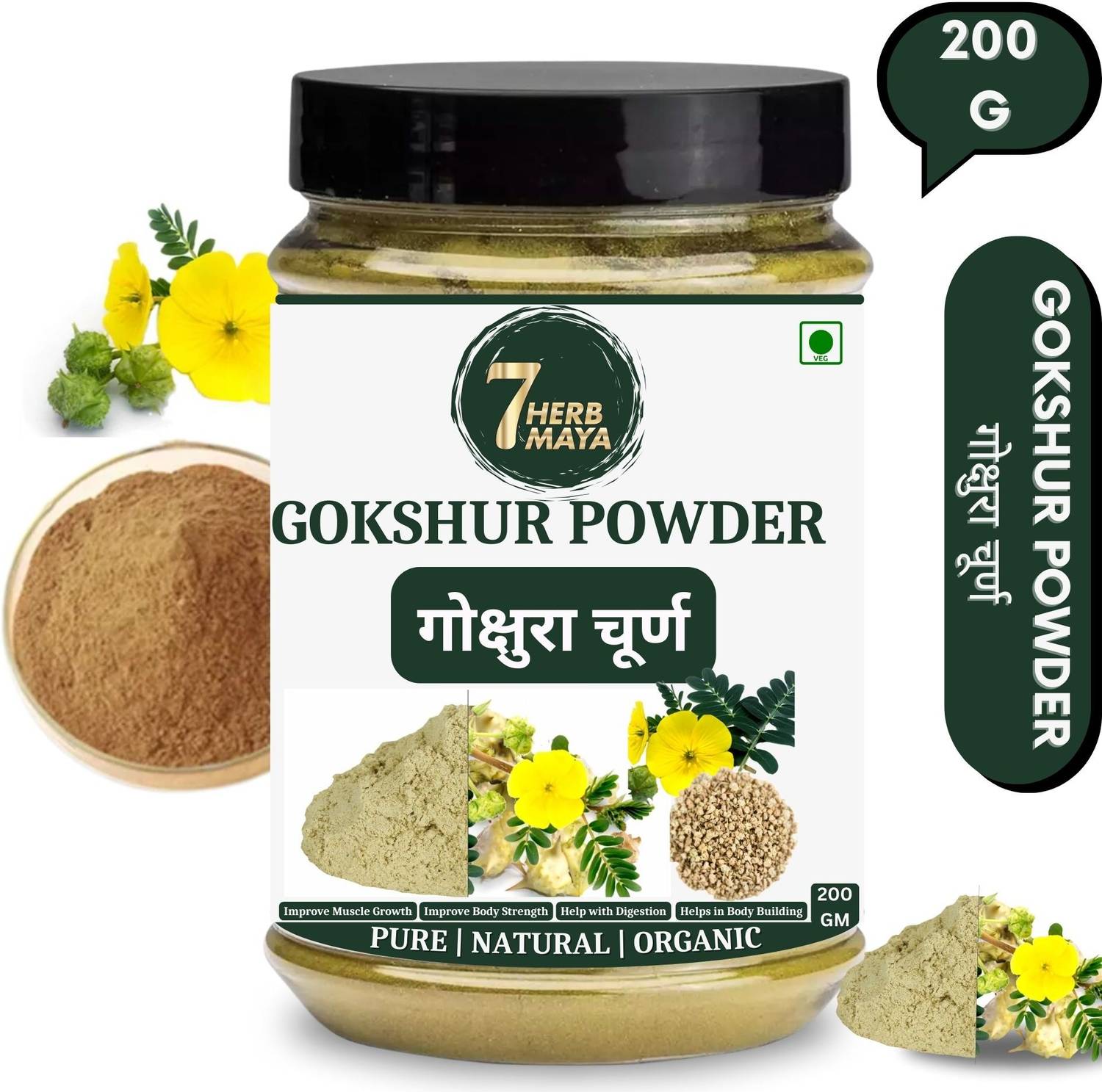 7Herbmaya Pure GOKSHURA / GOKHRU Powder Tribulus Terrestris Gokhru for Overall Wellness