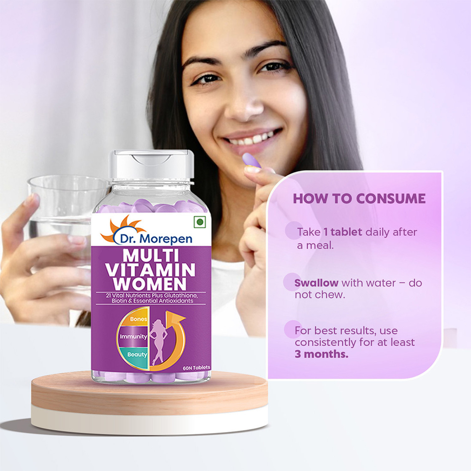 Image of Dr. Morepen Multivitamins For Women With Calcium & Herbal Extracts | Energy & Immunity Booster