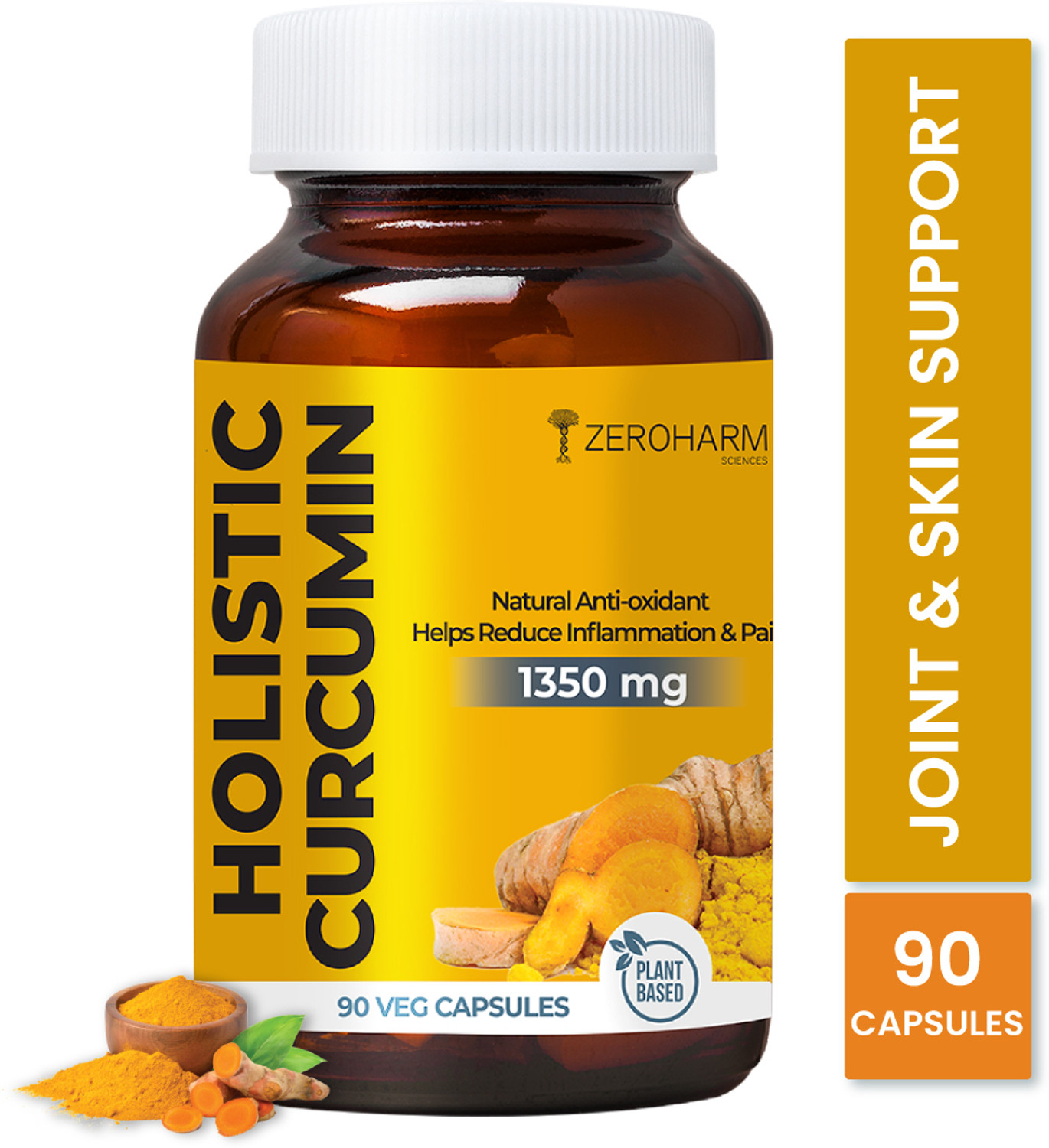 Image of ZEROHARM Holistic Curcumin 95% Curcuminoids, Turmeric & Pepper - Immunity, Joint Support