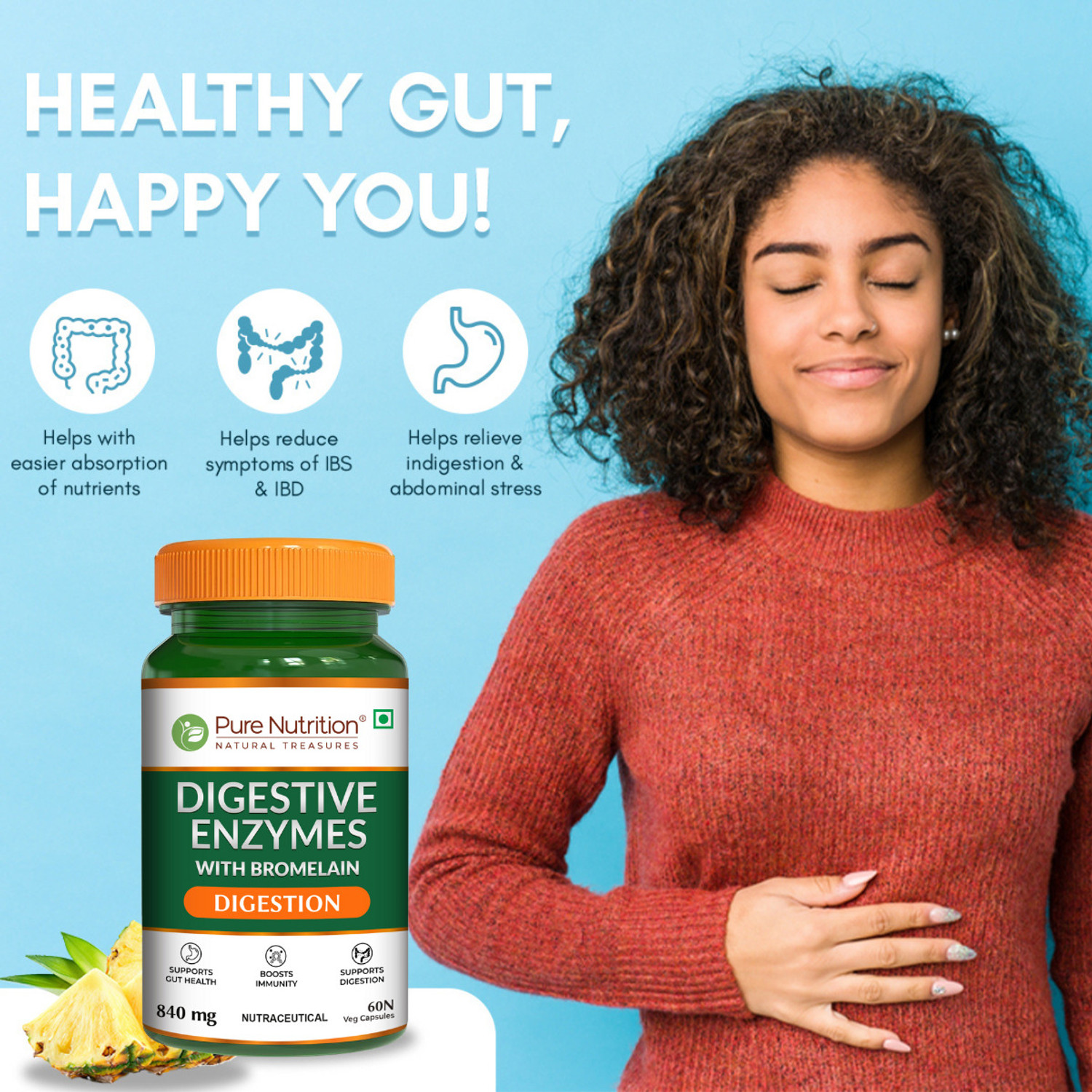 Image of Pure Nutrition Digestive Enzymes with Bromelain Supports Digestion & Nutrients