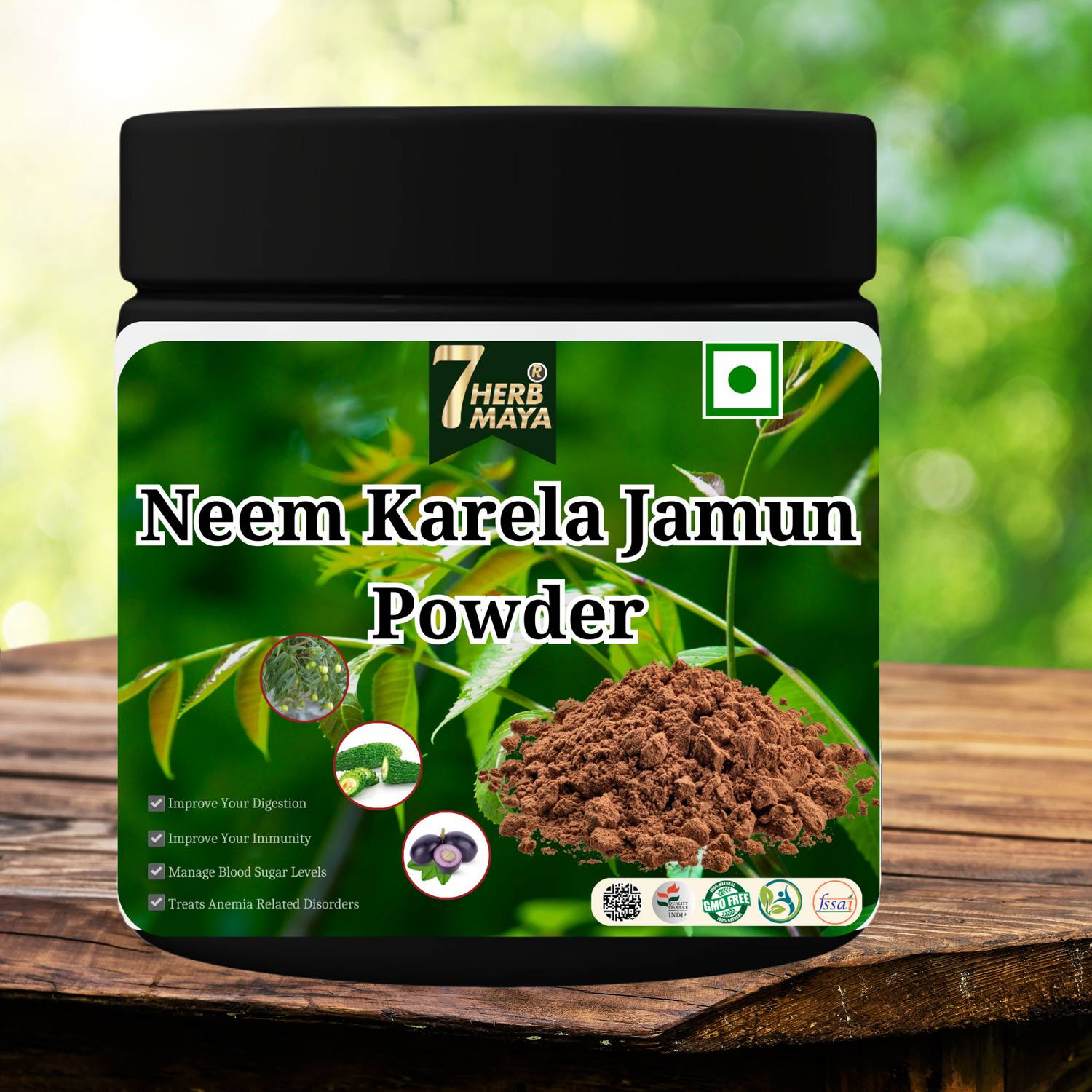 7Herbmaya Jamun Karela Neem Powder - For Immunity, Stamina & Healthy Lifestyle