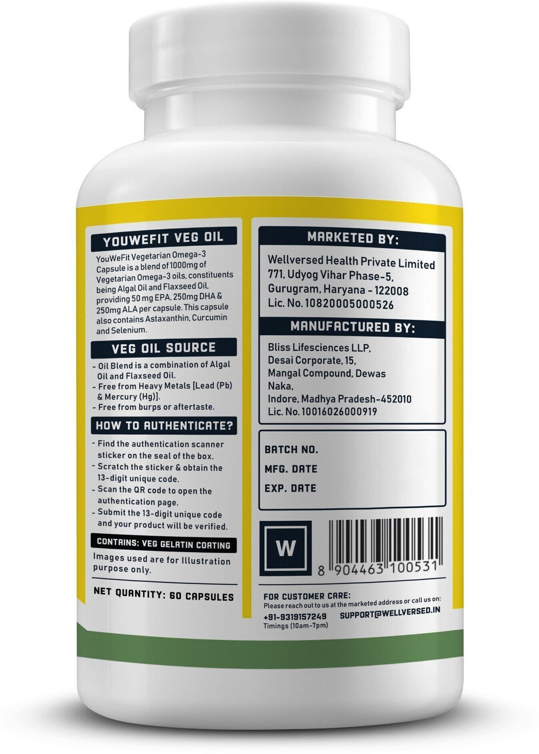Image of YouWeFit Pro-Vegetarian Omega-3 Capsules | 1000mg Algal Oil + Flaxseed Oil Capsules