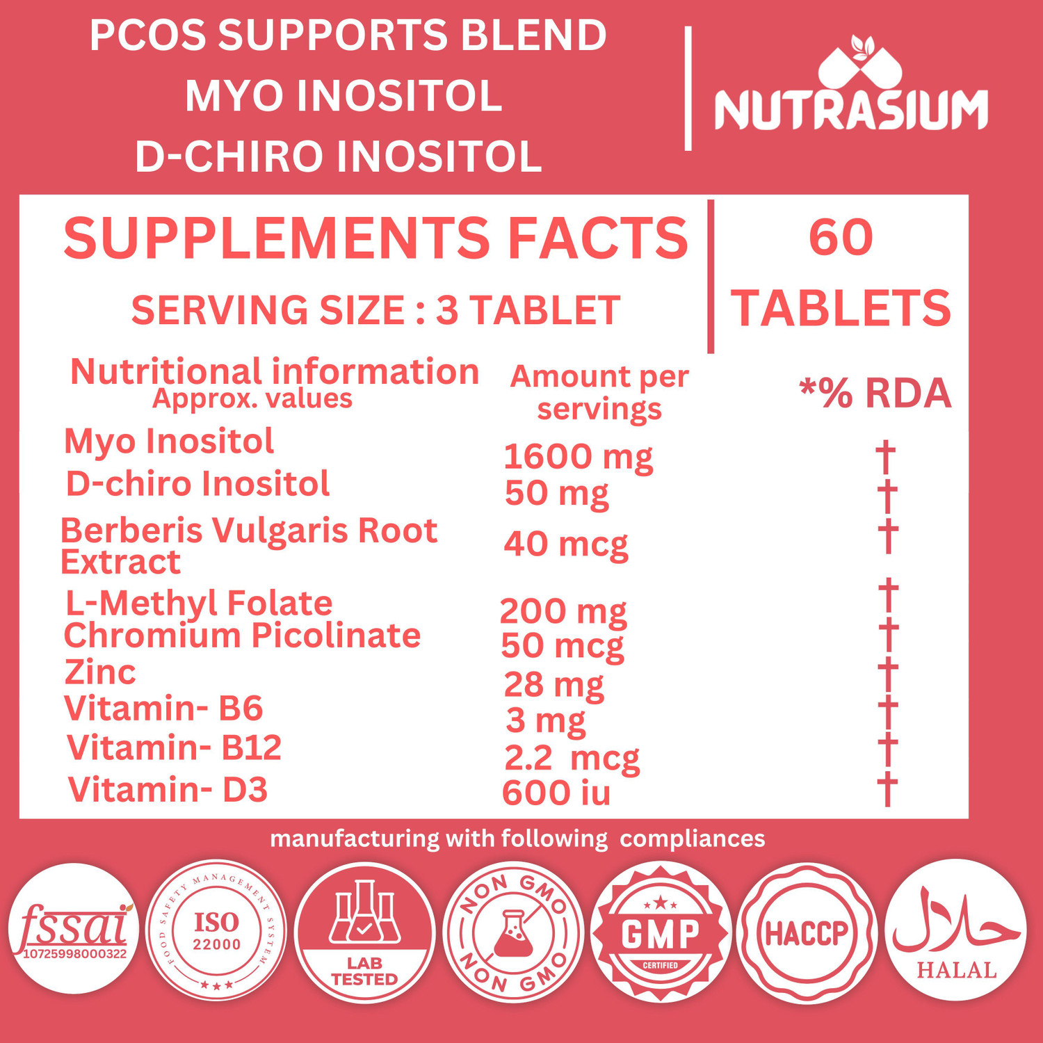 Image of NUTRASIUM PCOS Supports | Myo & D-Chiro Inositol(40:1)with Berberis root Extract