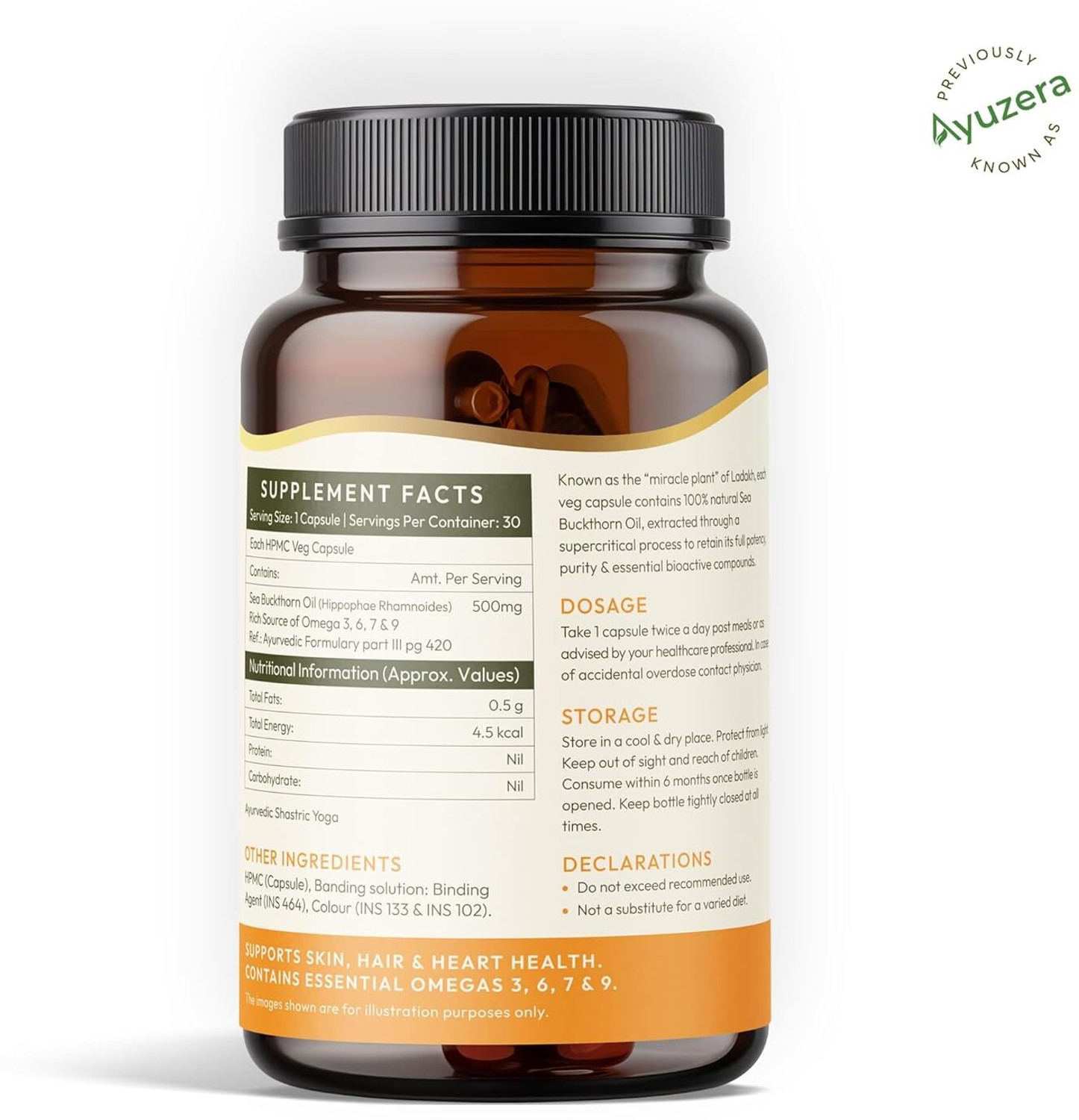 Image of Wellwith Sea Buckthorn Oil Capsules | Omega 7 & 3, 6, 9 | Skin, Hair & Heart Support
