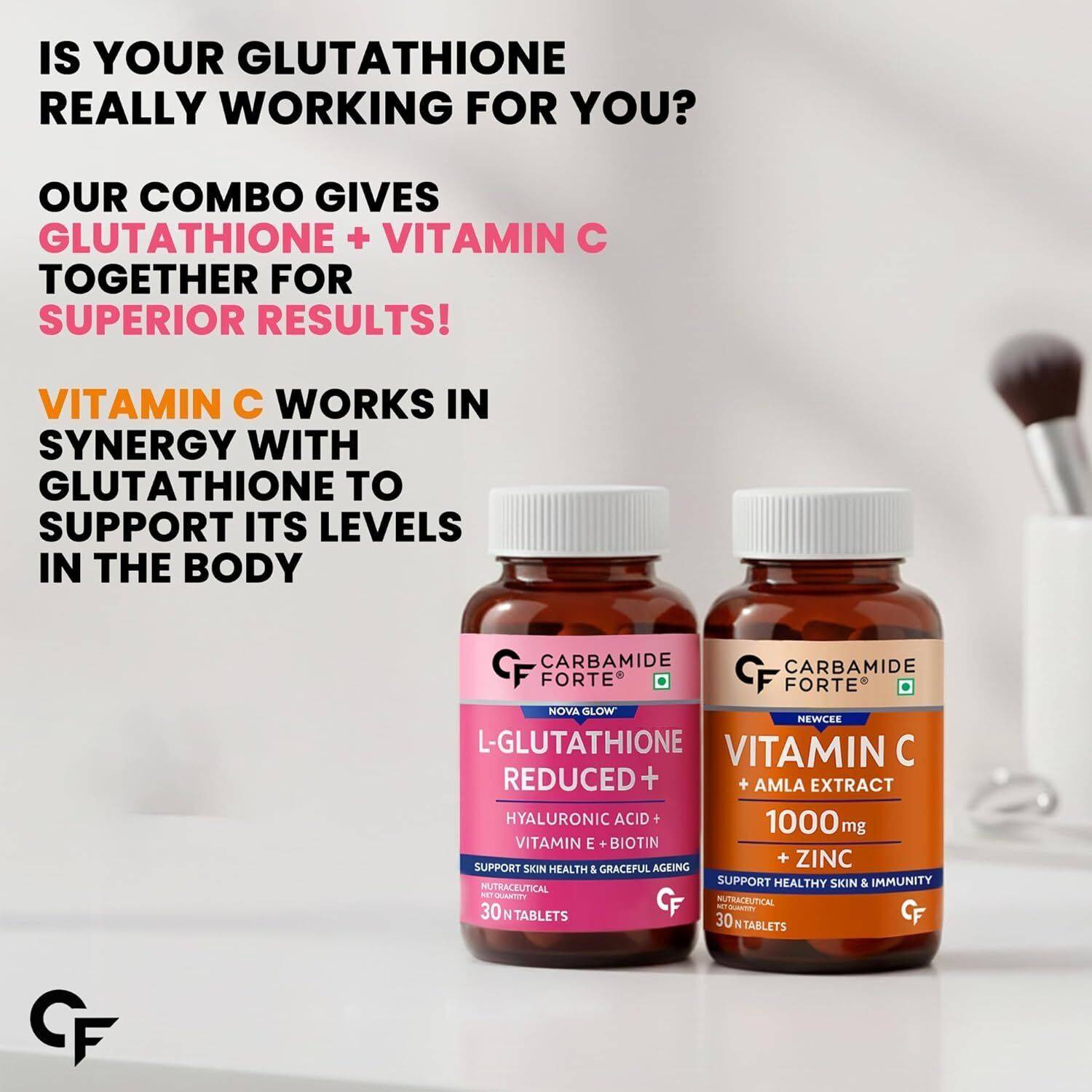 CARBAMIDE FORTE L Glutathione Tablets with Vitamin C from Amla Extract  Combo for Skin