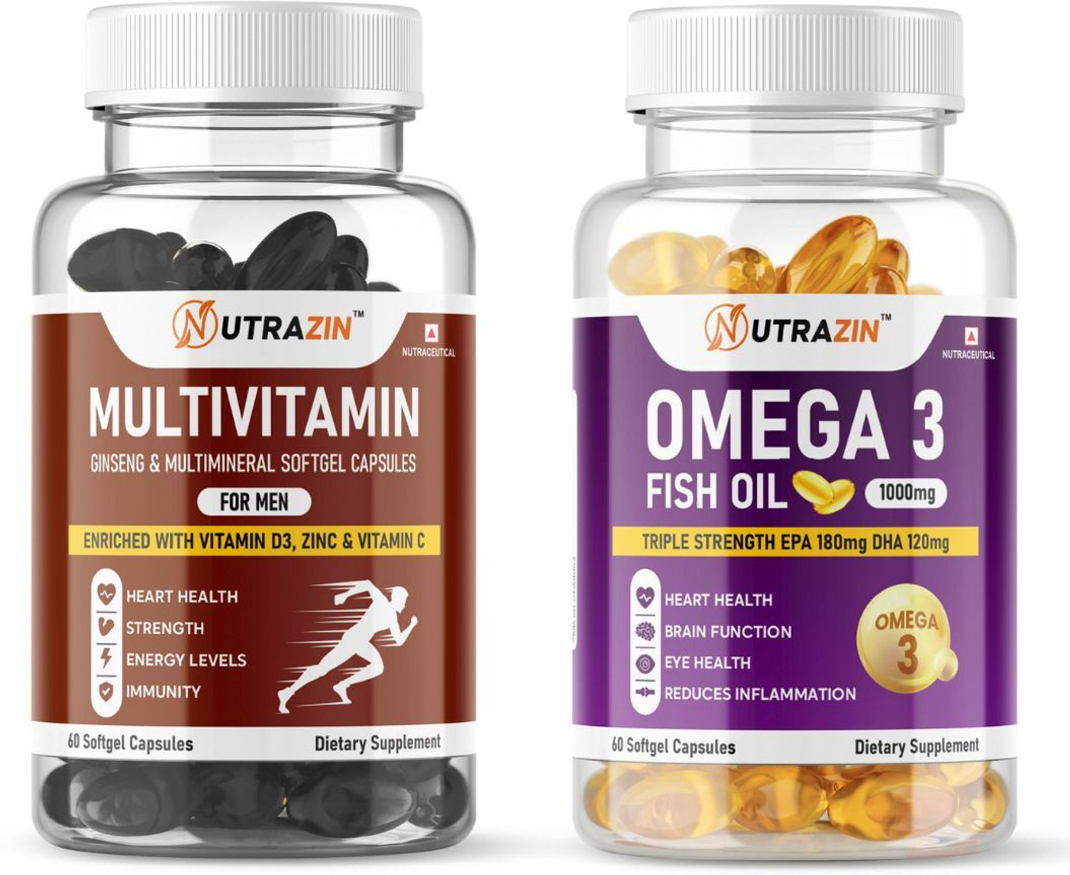 Image of NUTRAZIN Men's Wellness Combo | Multivitamin with Ginseng,+ Omega 3 Fish Oil (2 x 60 Capsules)
