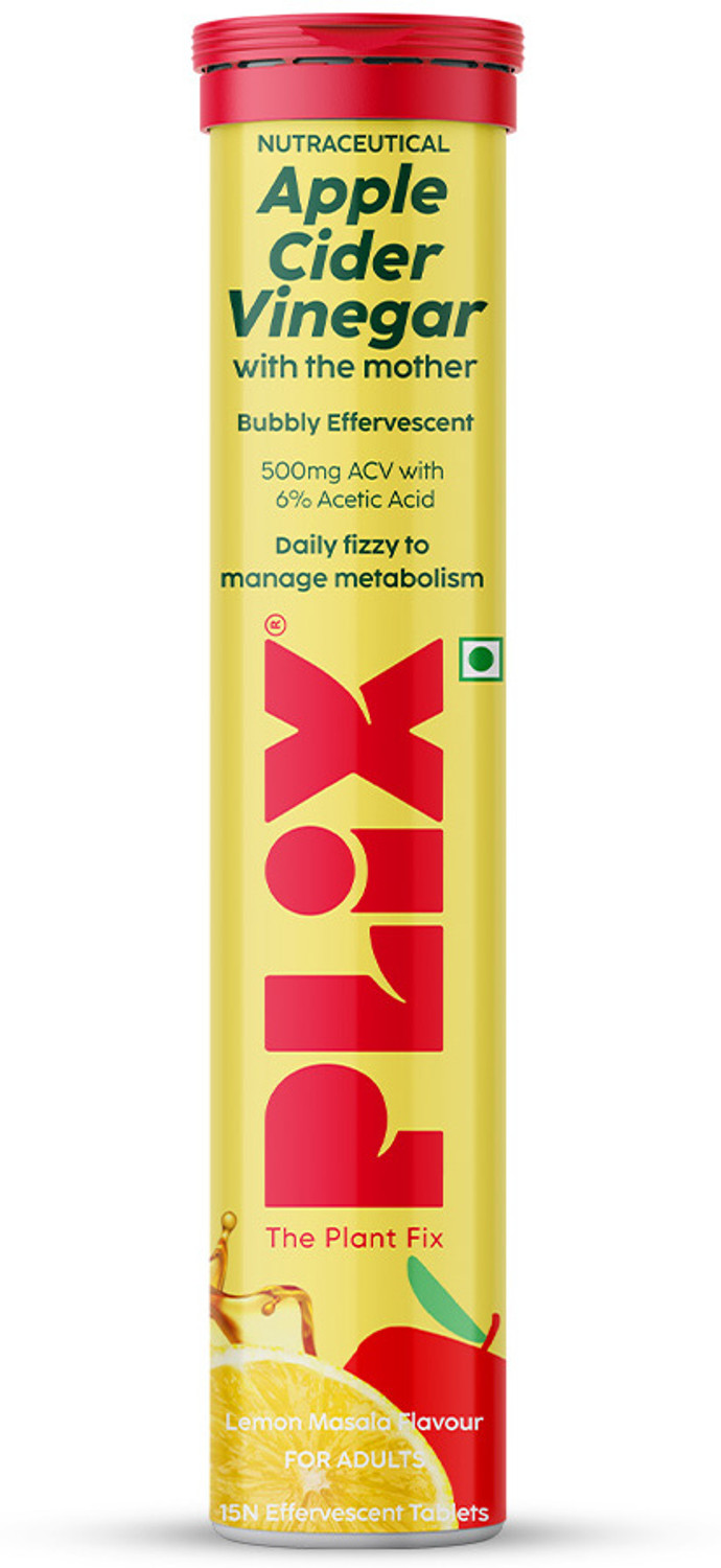 Image of The Plant Fix Plix Apple Cider Vinegar 15 Effervescent Tablets Lemon Masala Flavor with Vitamin B12