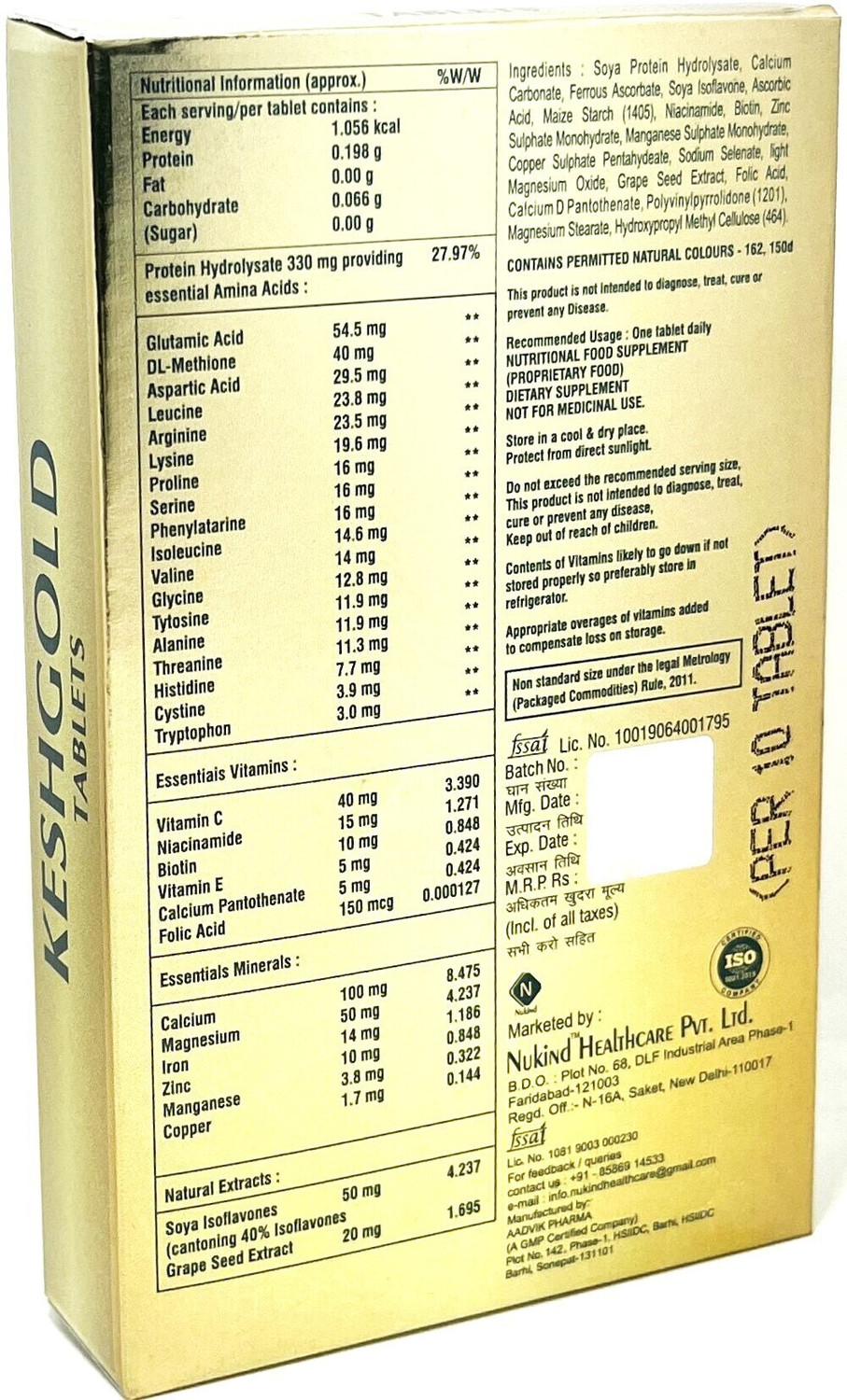 Image of Nukind Keshgold Tablets with Biotin, Aminoacids For Healthy Hair, Skin And Nails