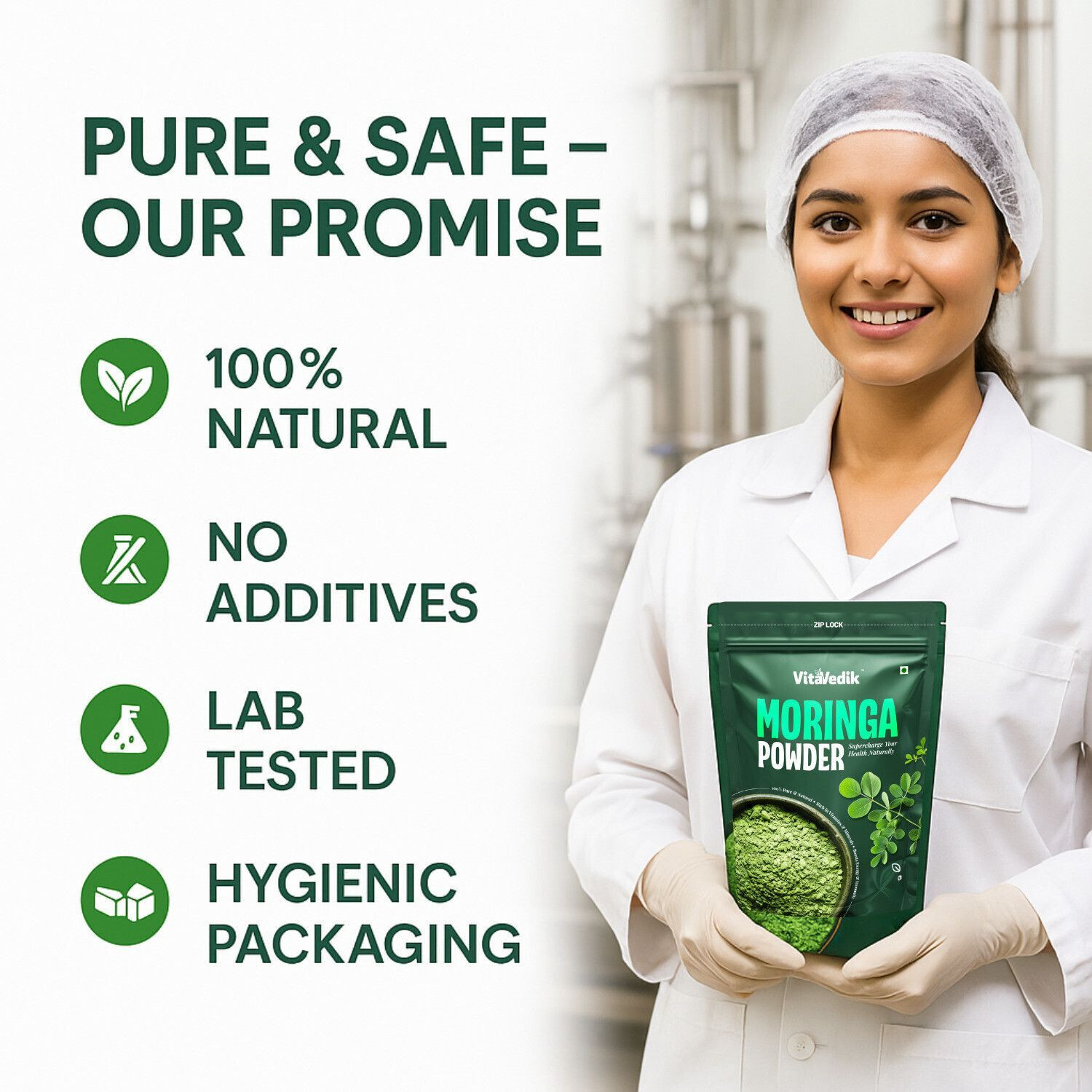 Image of VitaVedik Moringa Powder 200gm | 100% Pure & Natural | Superfood for Immunity & Energy
