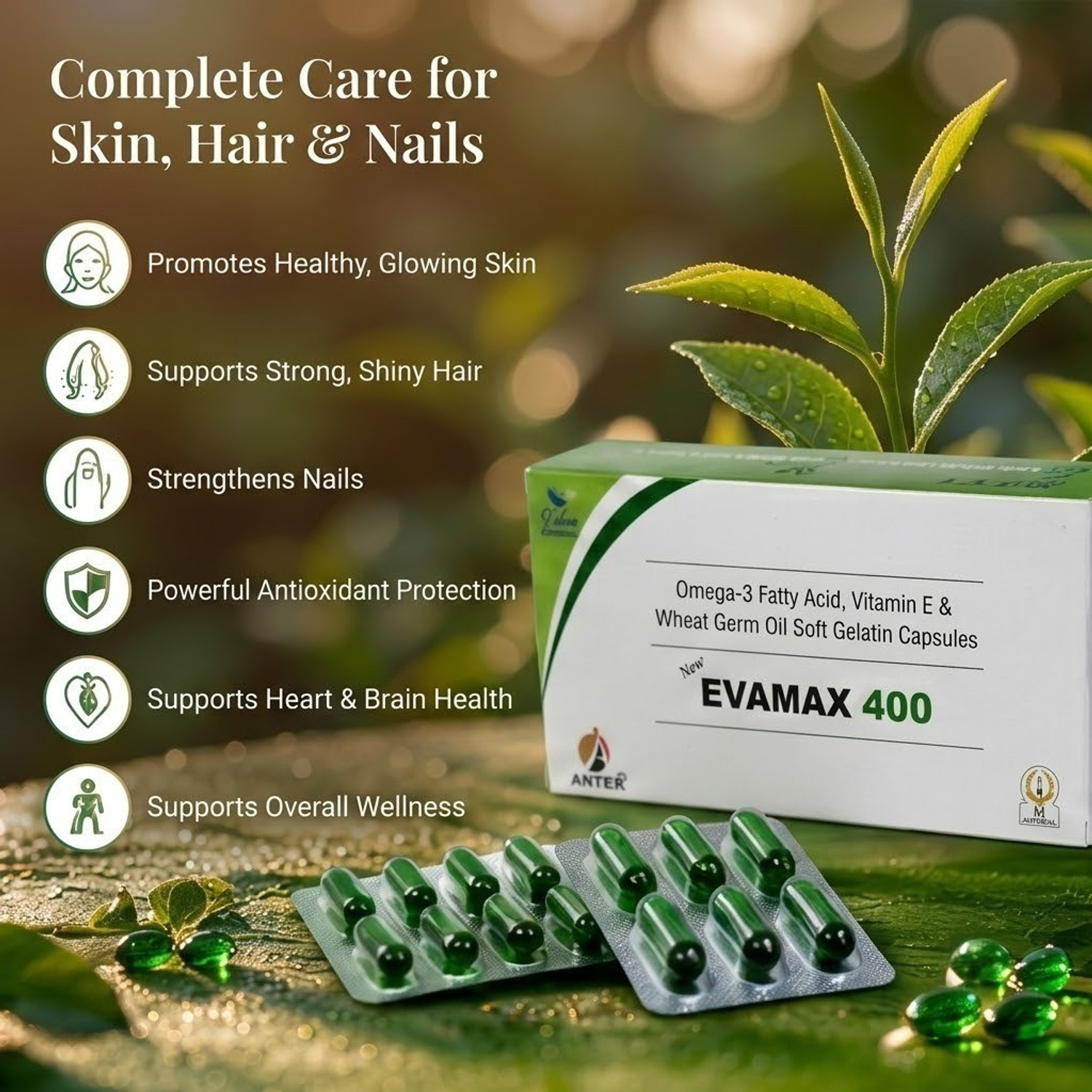 Image of GEOFFREY MANNERS Vitamin E 400 mg Softgel Capsules - For Skin, Hair & Nails