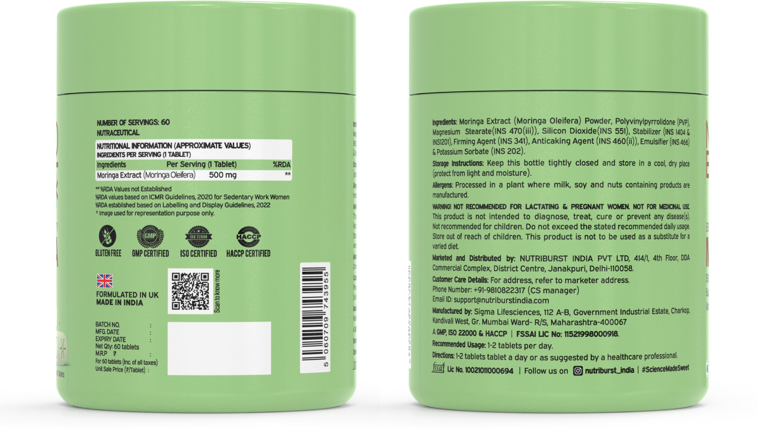 Image of Nutriburst Moringa 500 mg -Immunity, Digestion & Energy Support Daily
