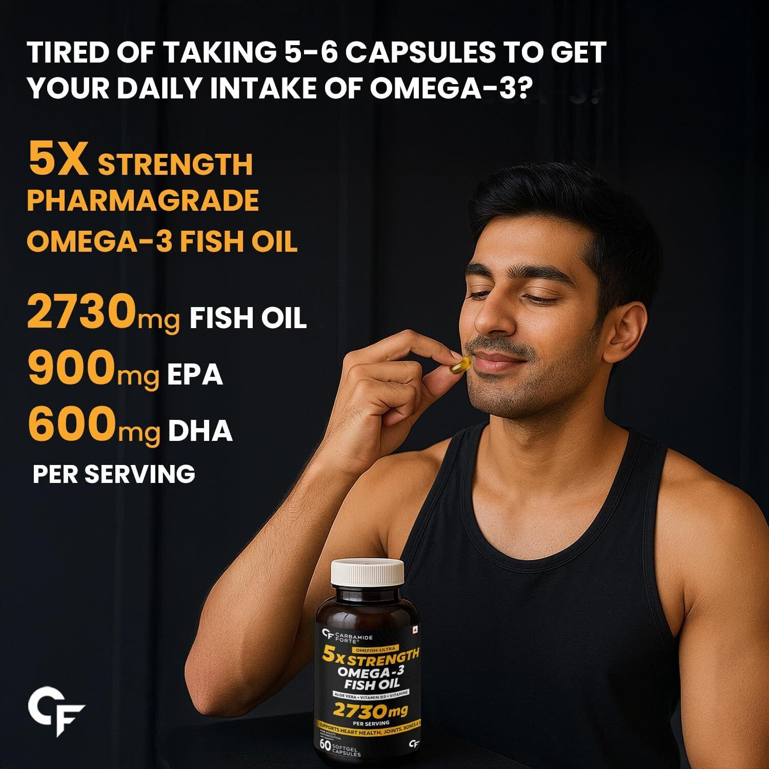 Image of CARBAMIDE FORTE 5X Strength Omega 3 Capsules 2730mg | With Added Vitamin D3 To Support Health