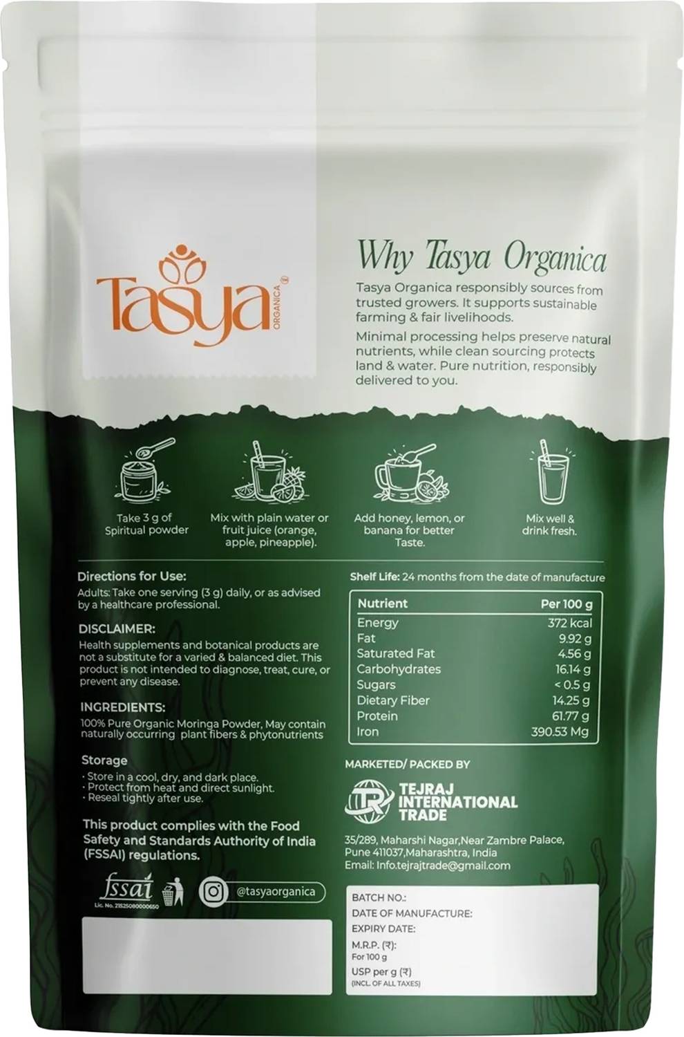 Tasya Organica Spirulina Powder 100g - Image 2