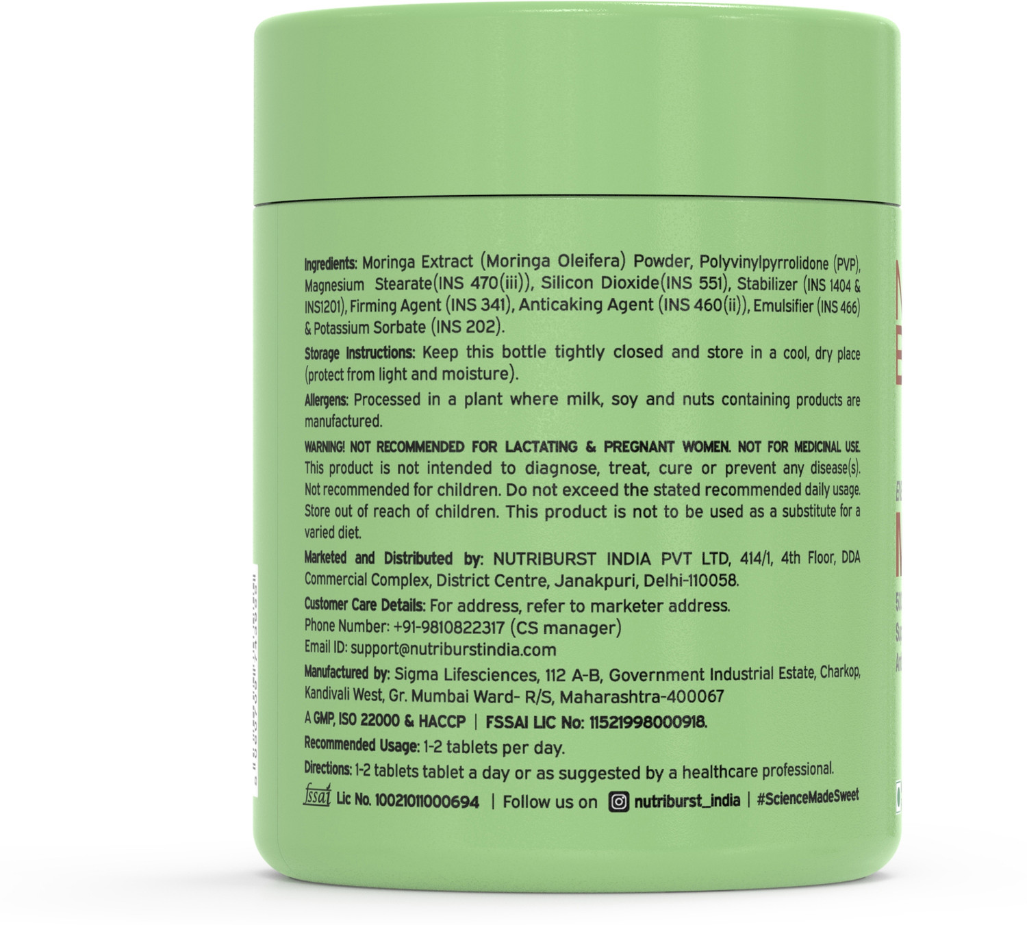 Image of Nutriburst Moringa 500 mg -Immunity, Digestion & Energy Support Daily