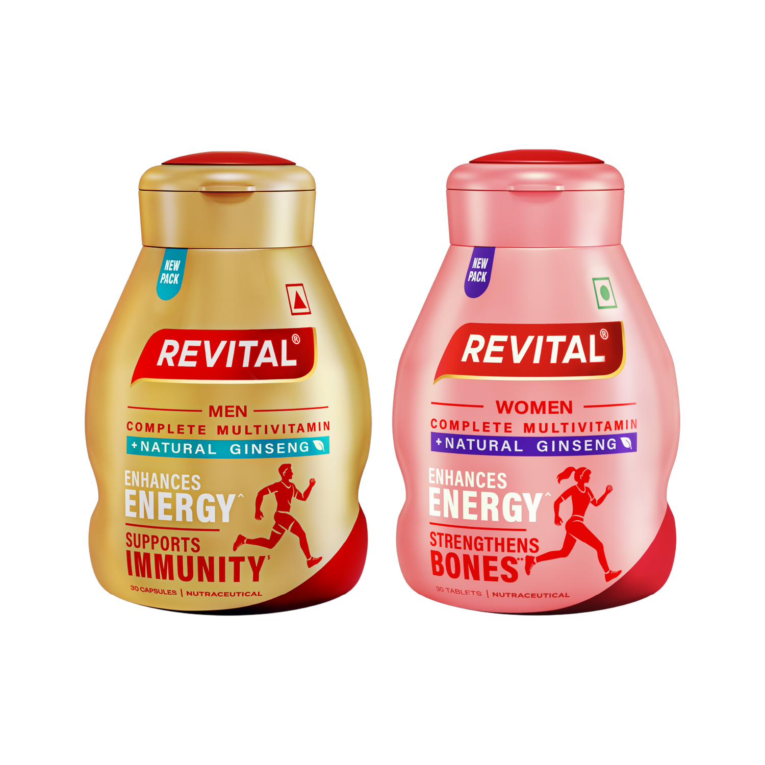 Revital H Multivitamin For Men+Women With Natural Ginseng, 10 Vit & 9 Min (30Tab + 30Cap)