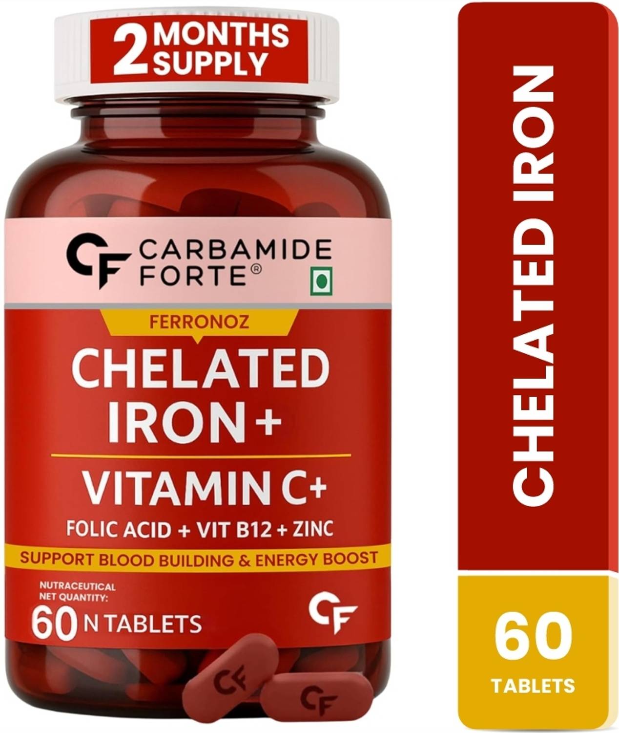 CARBAMIDE FORTE Chelated Iron Tablets For Women With Vitamin C, B12, Folic Acid | Support Energy