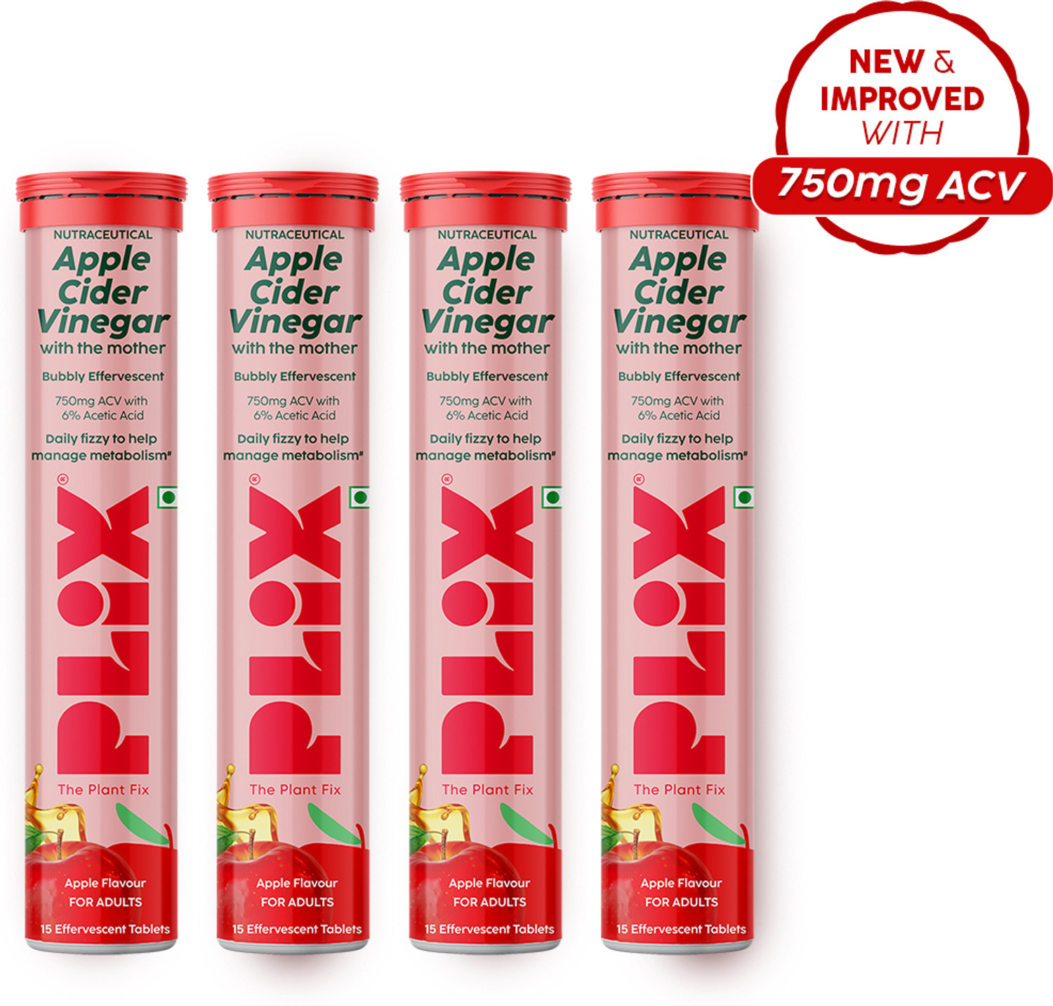 Image of The Plant Fix Plix Apple Cider Vinegar Effervescent Tablet | With Mother | 750mg ACV