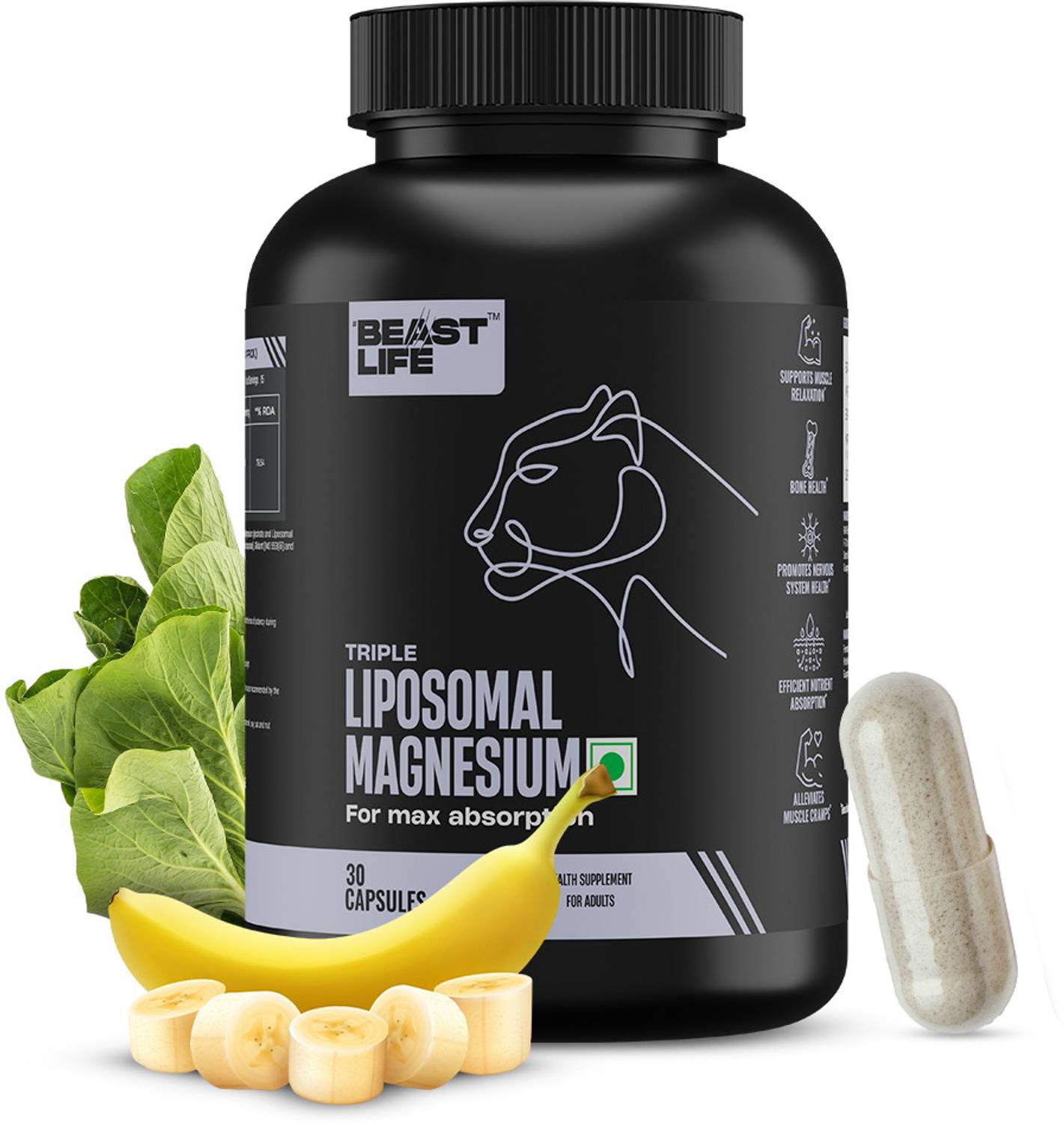 BeastLife Triple Liposomal Magnesium 350mg Capsules | Supports Muscle Relaxation & Sleep