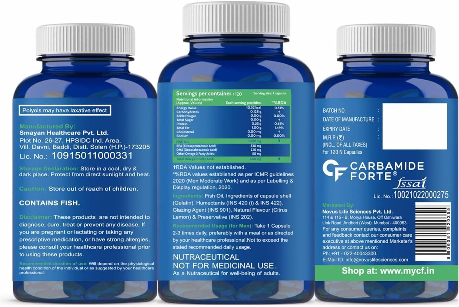 Image of CARBAMIDE FORTE Double Strength Fish Oil Omega-3 Capsules 1000mg for Heart & Joint Health