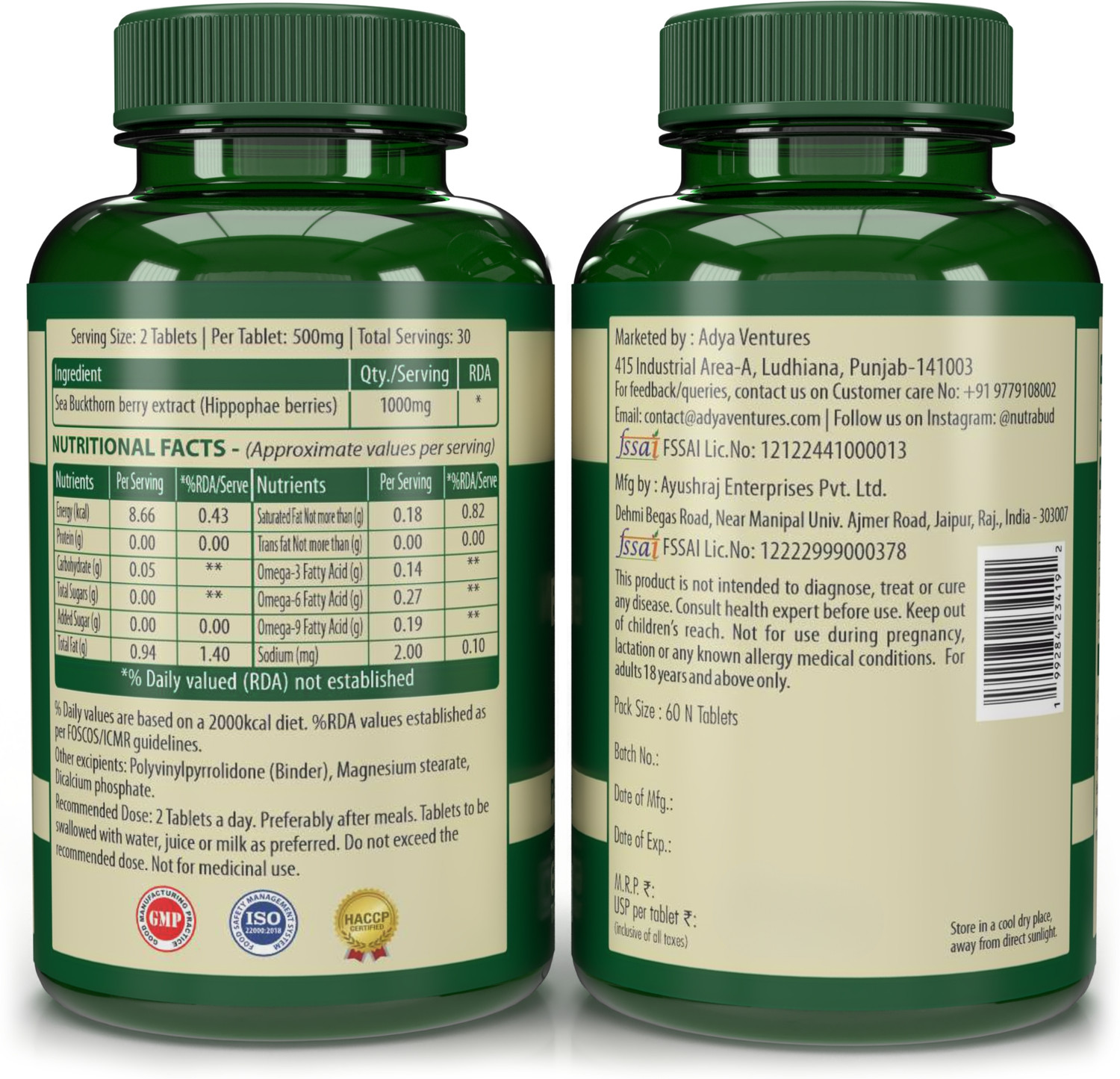 Image of Nutrabud Organics Sea Buckthorn 1000mg - For Immunity, Skin Glow, Heart Health & Detox