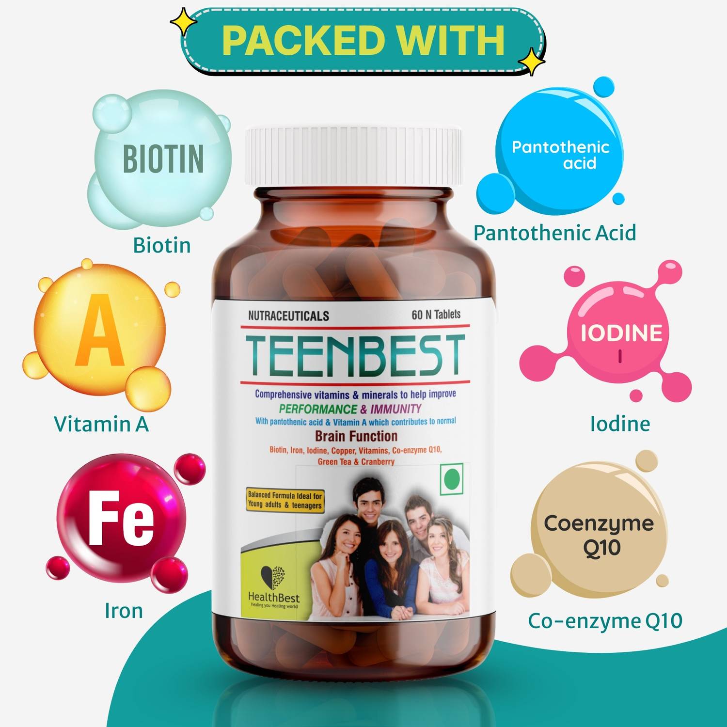 HealthBest Teenbest Multivitamin Tablets 60 Pack of 2 60 Tablets - Image 4