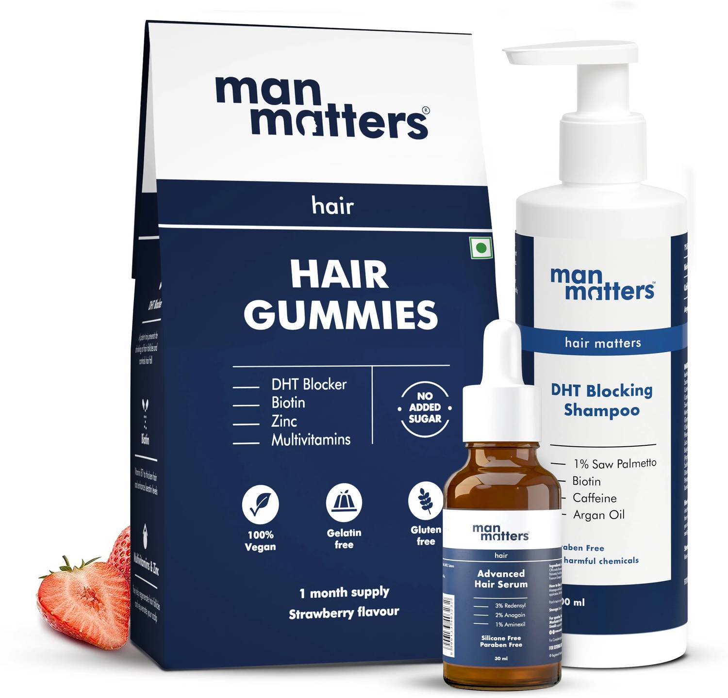 Man Matters Biotin Gummies, Hair Serum & Anti-Hair-Fall Shampoo 30 ml - Image 1