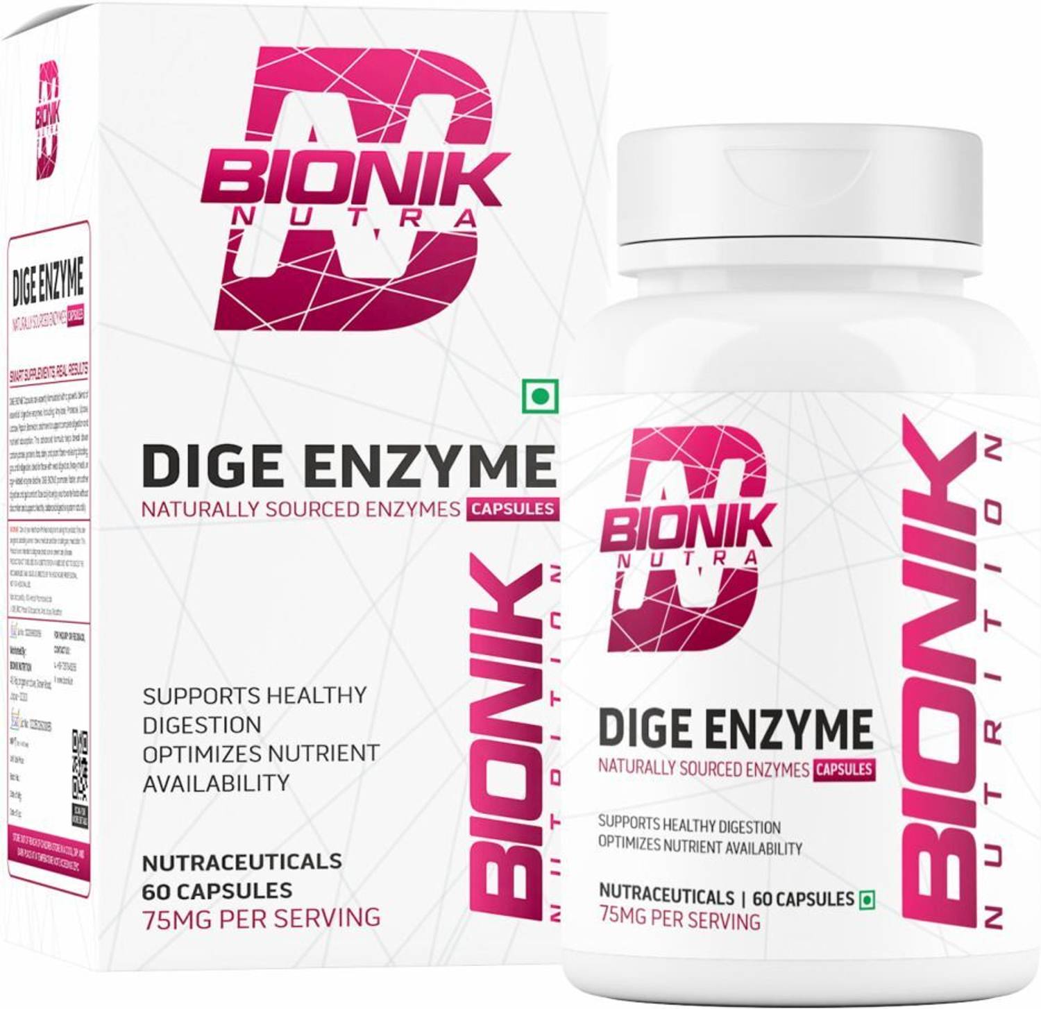 BIONIK NUTRITION Dige Enzyme | 75mg Natural Enzymes for Bloating & Gut Health