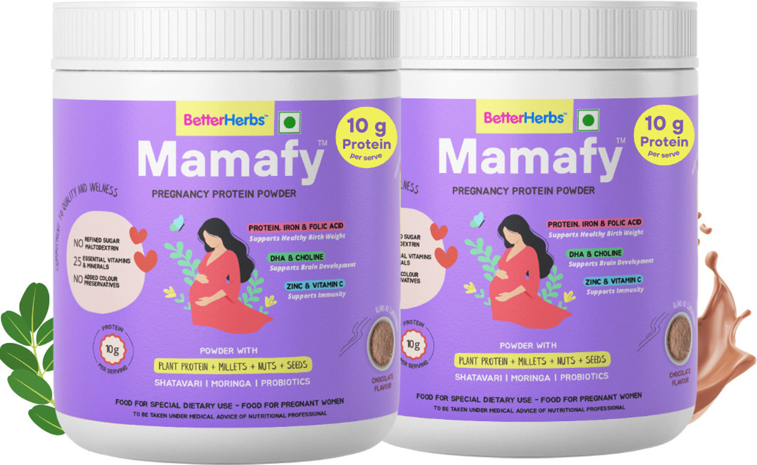 Image of better herbs Mamafy Mother's Nutritional Pregnancy Powder | 10g Protein | Chocolate Flavour