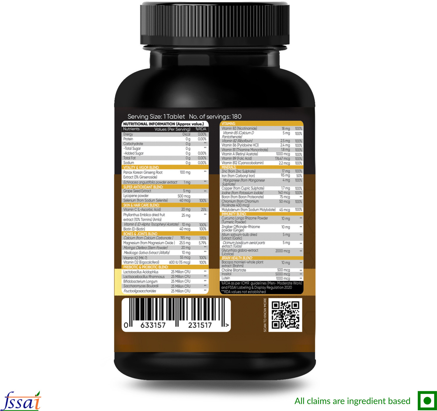 Image of Ayuvana Multivitamin with Probiotics & Ginseng | Supports Energy, Heart & Digestion