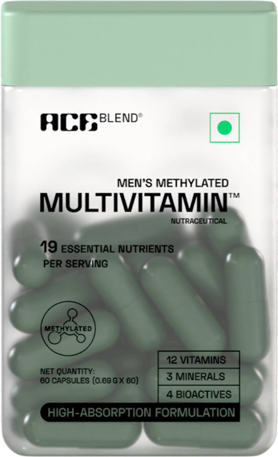 Ace Blend Methylated Multivitamin Capsules for Men | With 19 Nutrients for Energy Support