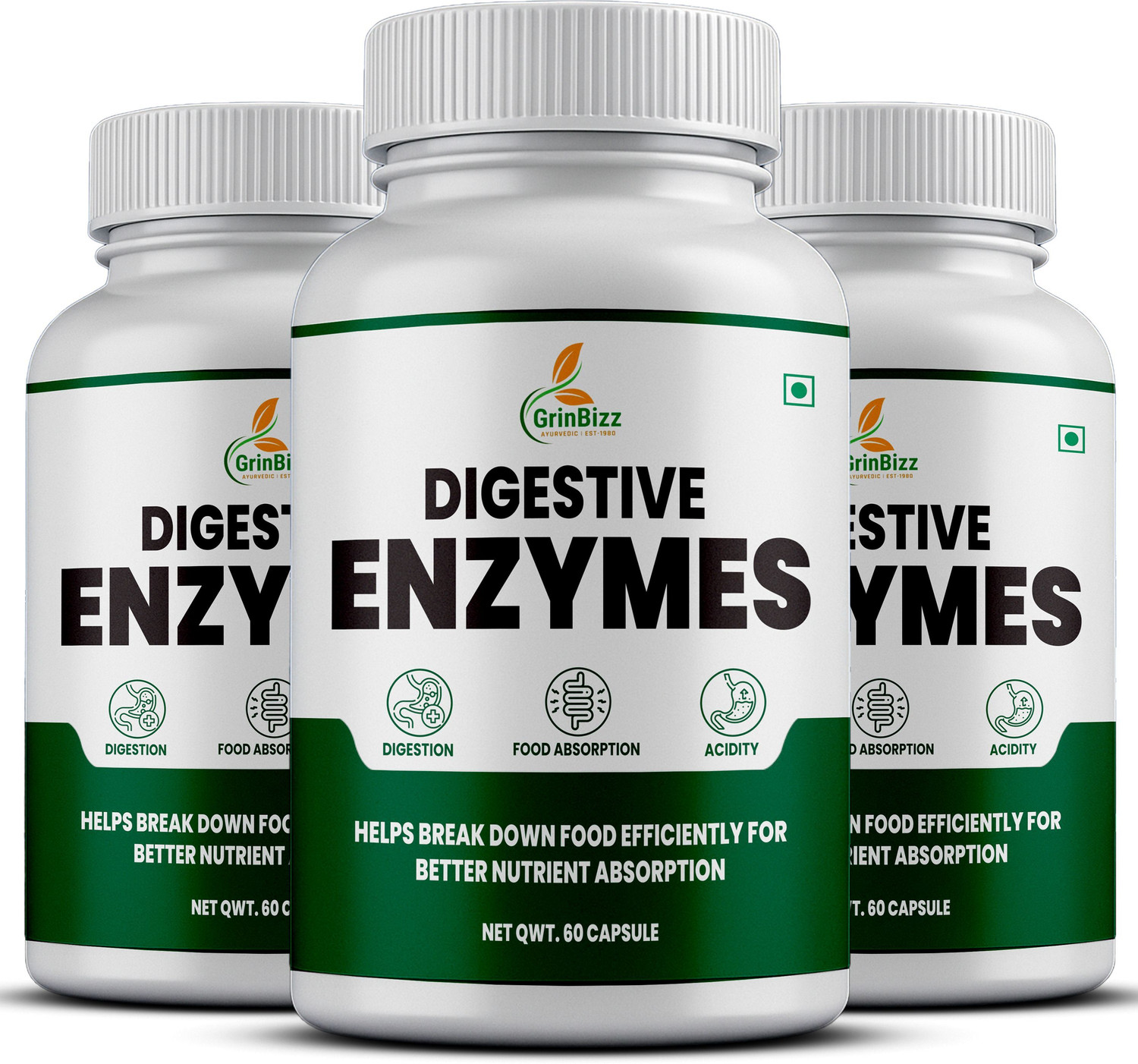 Image of grinbizz Digestive Enzymes with Bromelain | Digestive Support Capsules