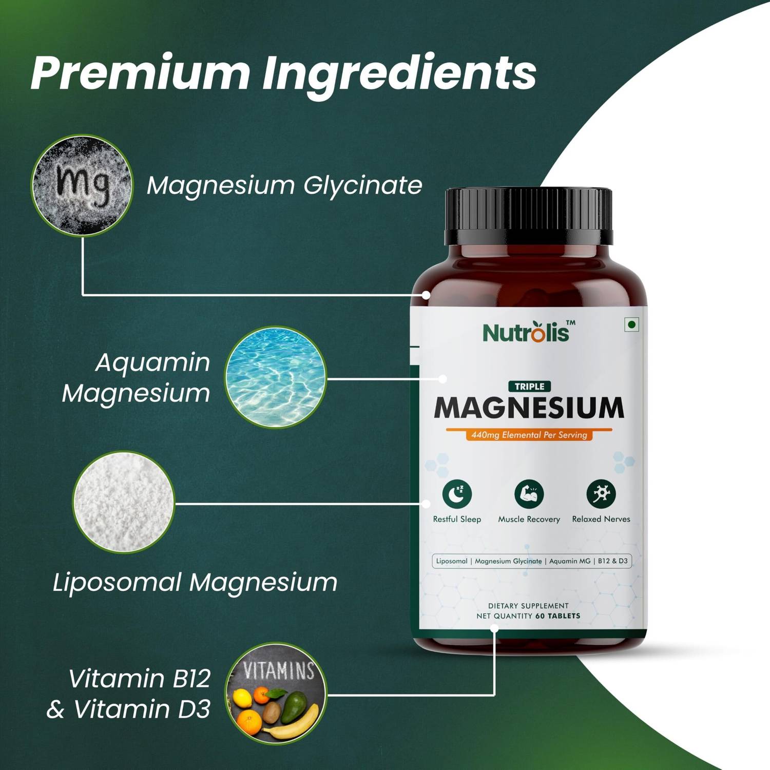 Nutrolis Triple Magnesium Complex | High Absorption | Sleep, Stre... more