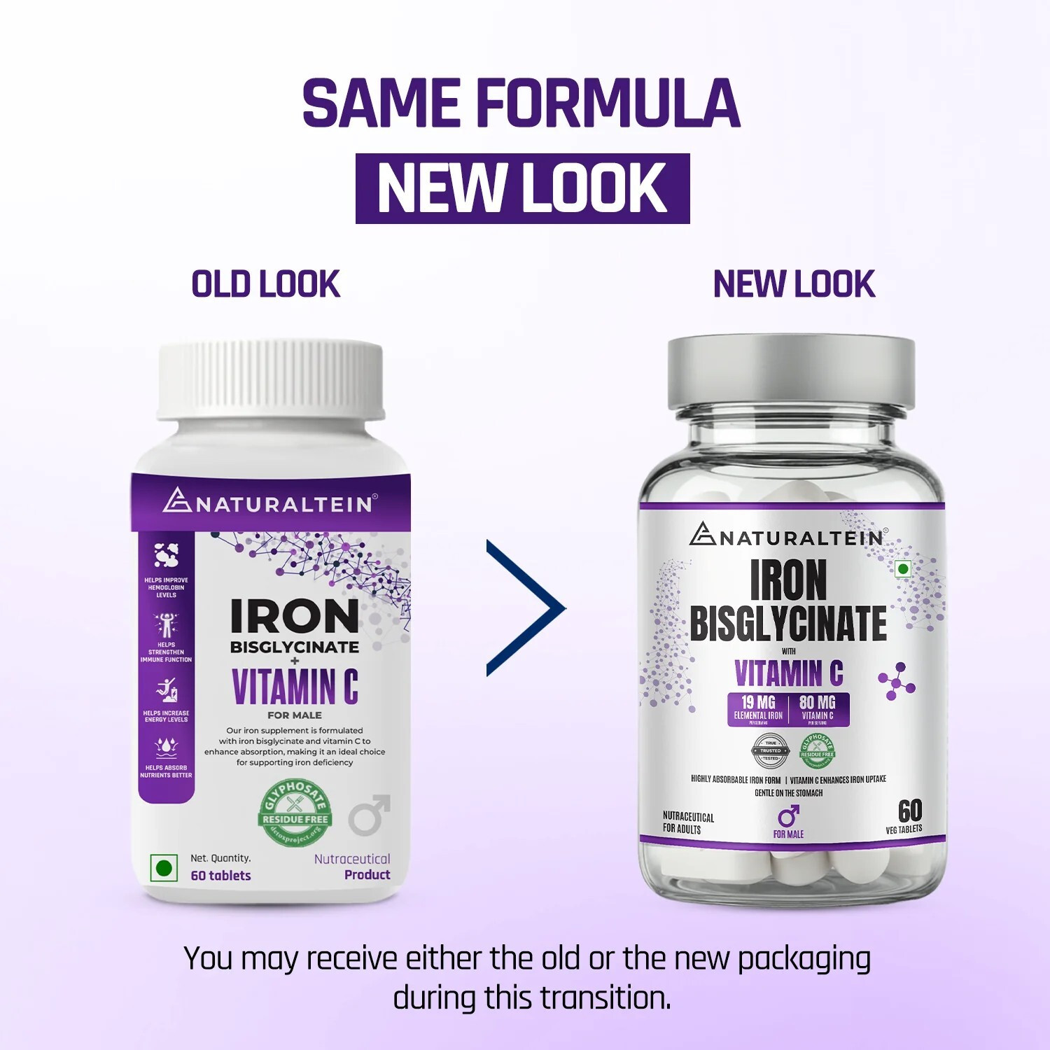 Image of NATURALTEIN Iron Bisglycinate with Vitamin C for Men| Clean & Additive-Free