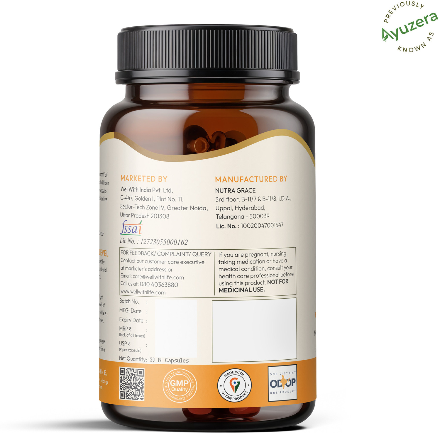 Image of Wellwith Sea Buckthorn Oil Capsules, Omega 3, 6, 7 & 9 for Heart, Skin & Immunity
