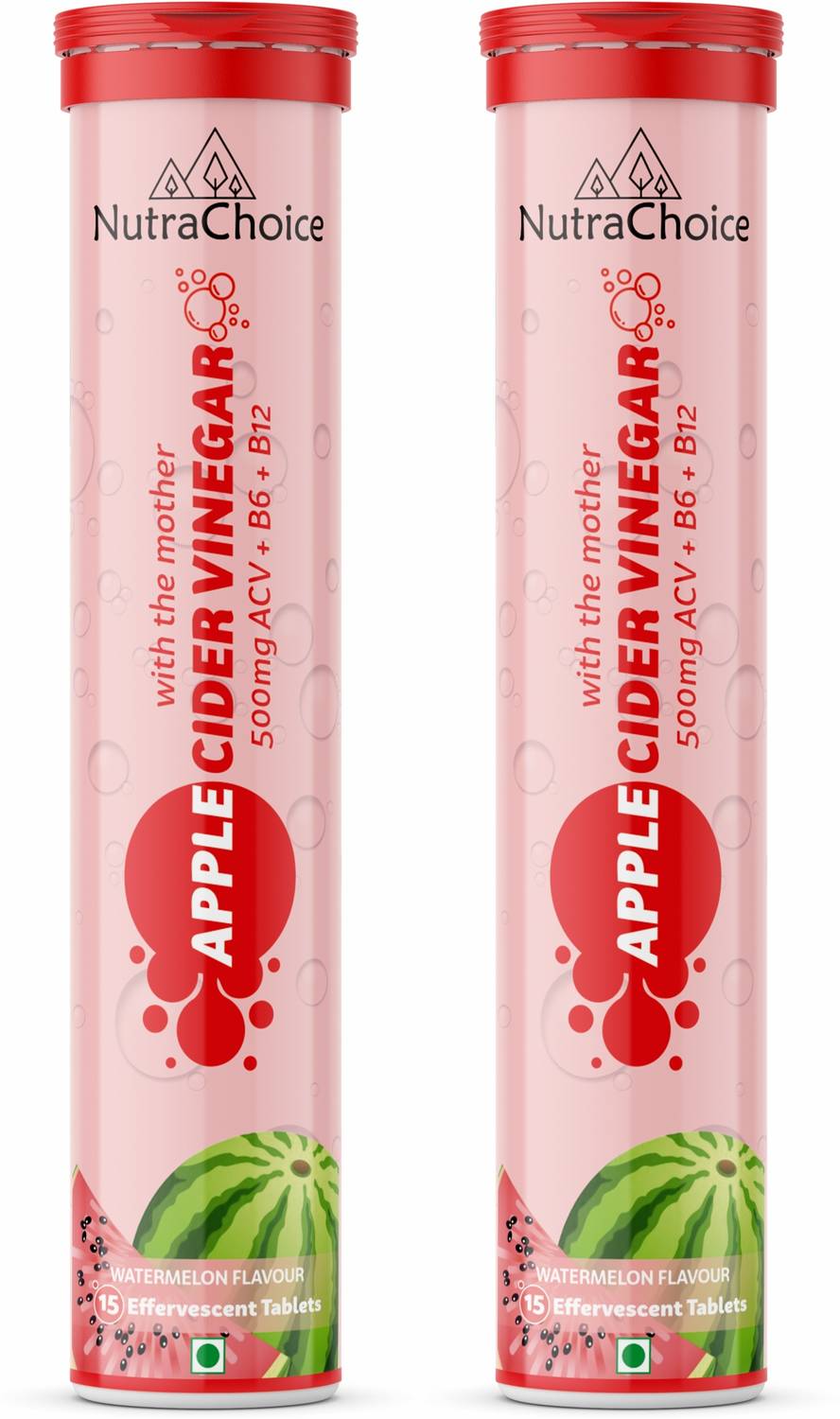 NutraChoice Apple Cider Vinegar 30 Effervescent Tablets Watermelon Flavor for Weight Loss