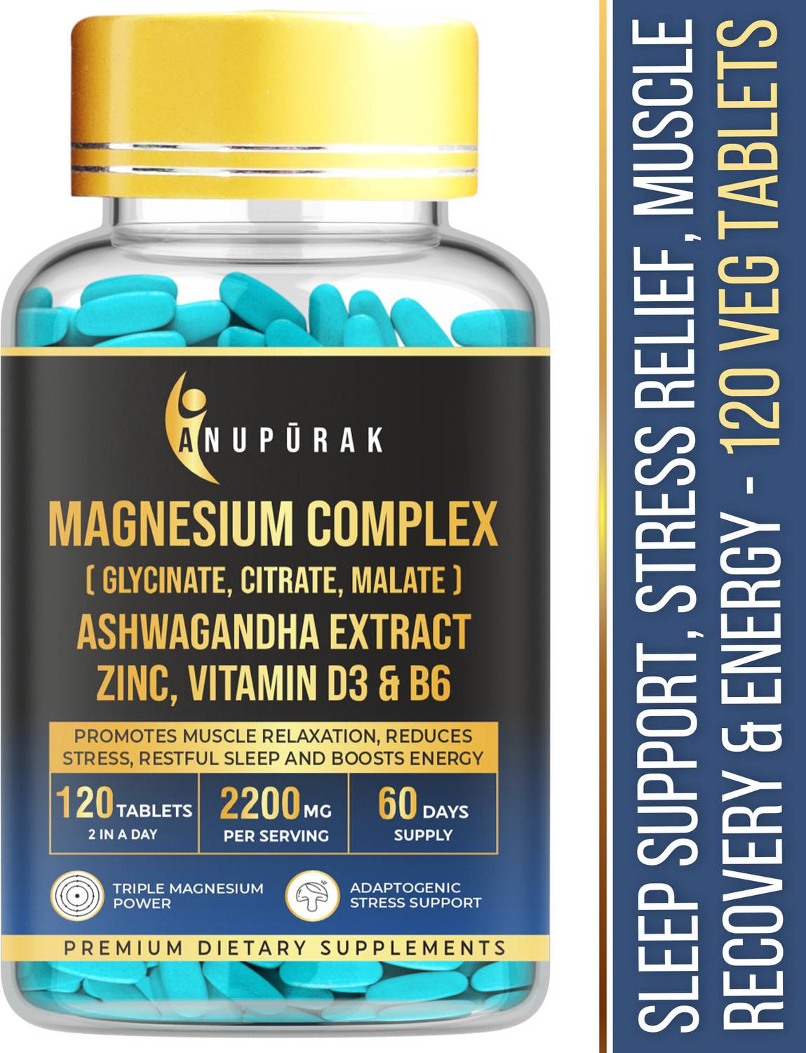 Anupurak Triple Magnesium Complex | Ashwagandha L Theanine | Sleep Stress Muscle Support