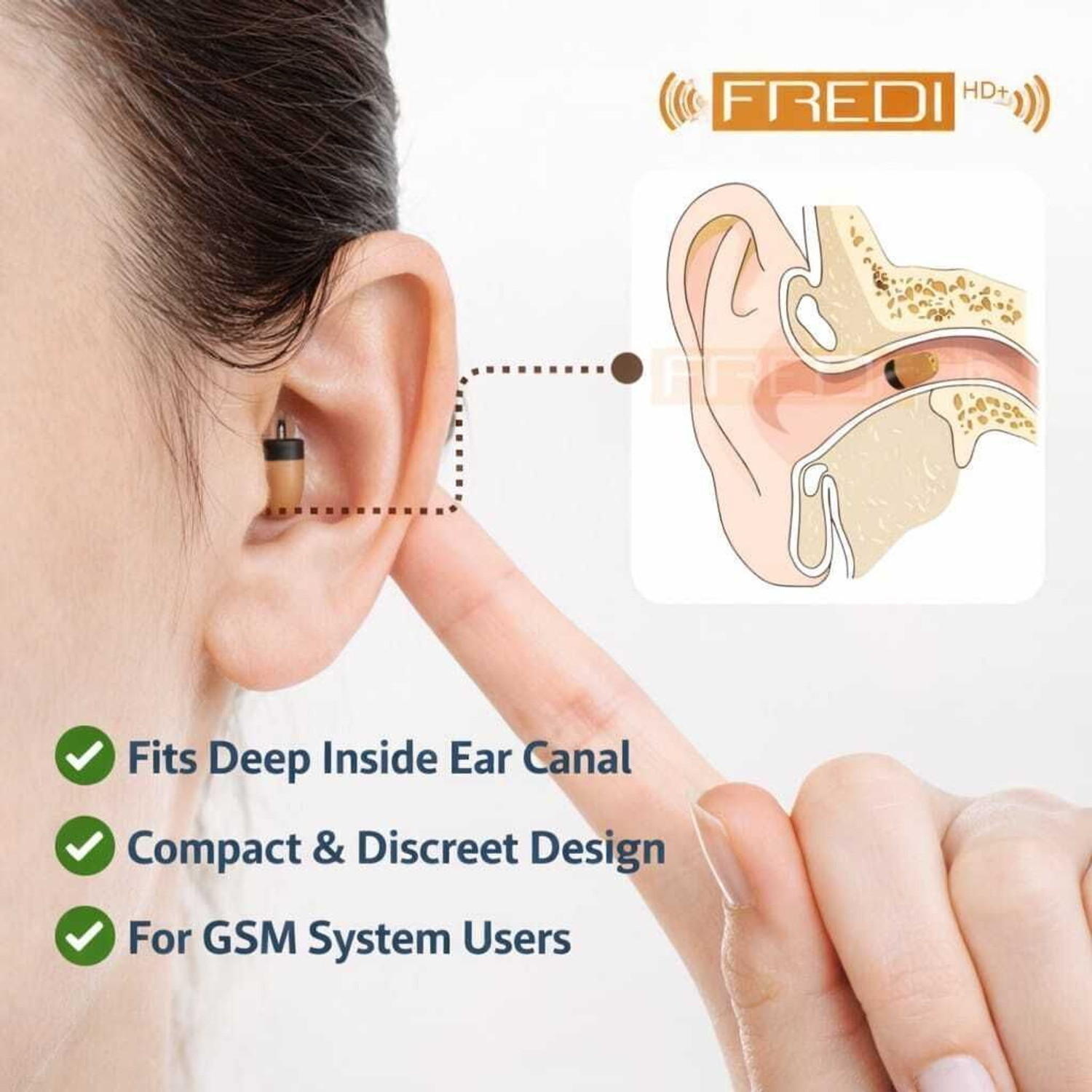 Image of FREDI HD PLUS Mini Earpiece with Two Way Communication Device NA Voice Recorder