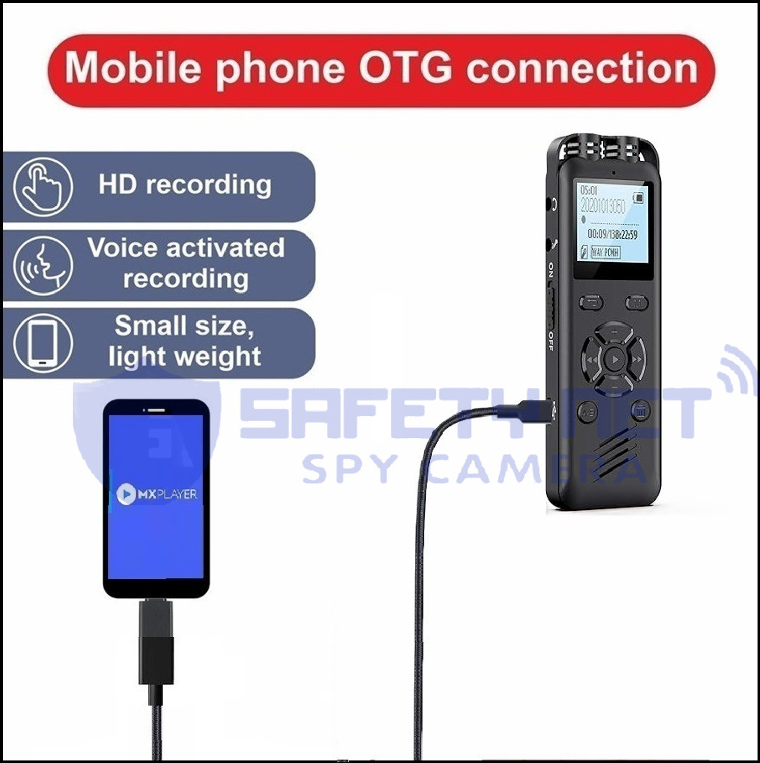 Image of Safetynet 16GB Digital Voice Recorder with Audio Recording Device for Lecture and Meetings 16 GB Voice Recorder