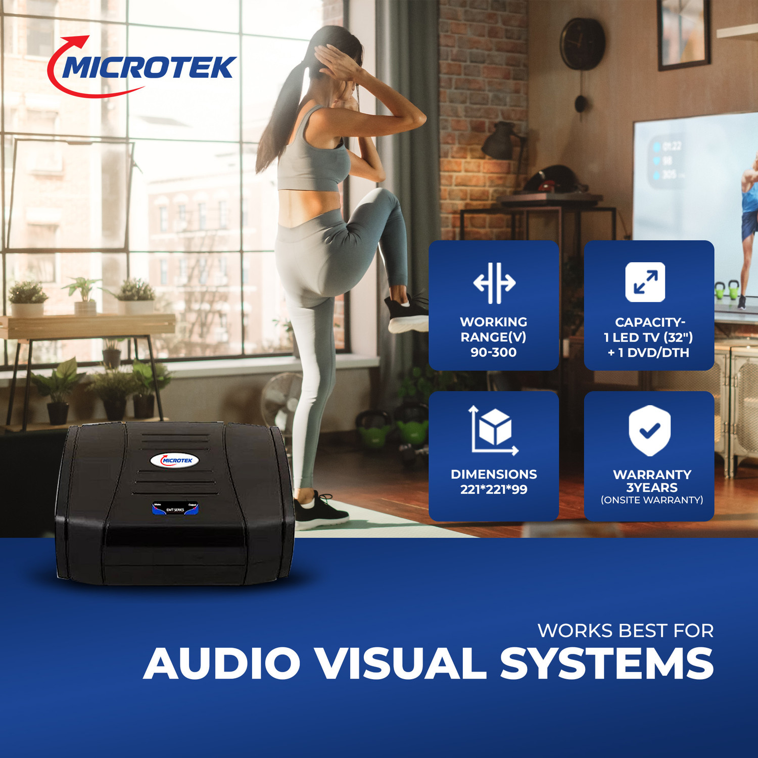 Image of Microtek EMT2090 For Home Theater 1LCD /LED Televison(65 Inch), 1DVD /DTH Working Power 90V - 300V