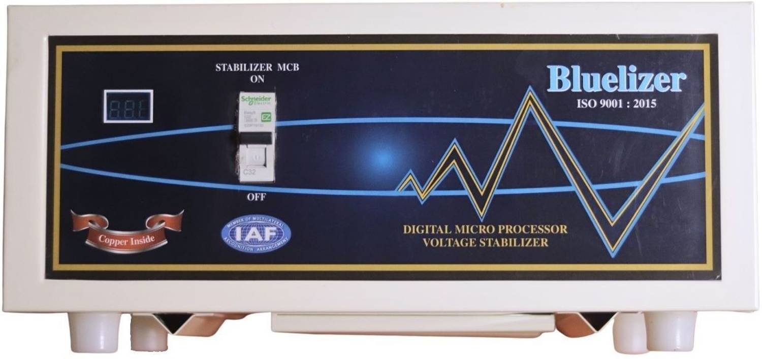 BLUELIZER 5 KVA MAINLINE STABILIZER WORKING RANGE (80 - 300 v) loading capacity 20 Ampere (IN DISPLAY AMPERE METER )