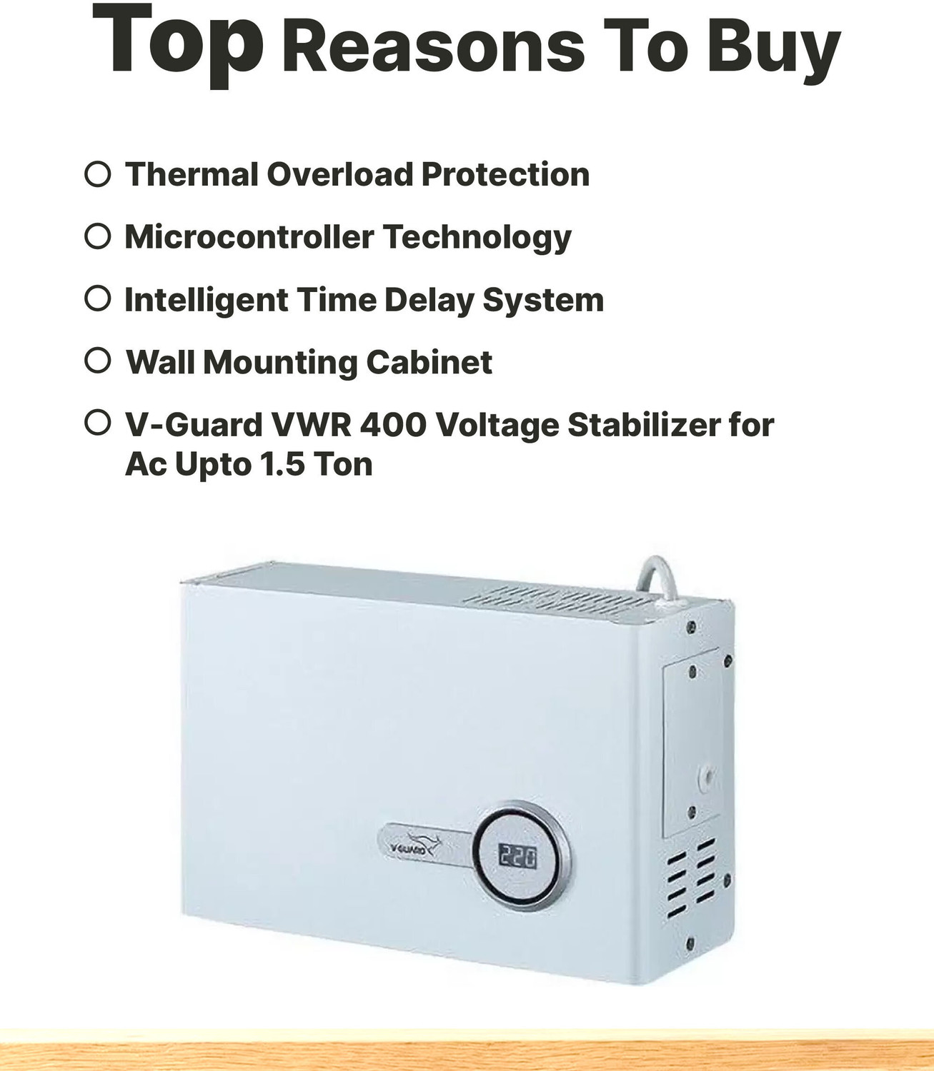 Image of V-Guard VWR 400 Plus For Ac upto 1.5 Ton (130V-300V) Voltage Stabilizer