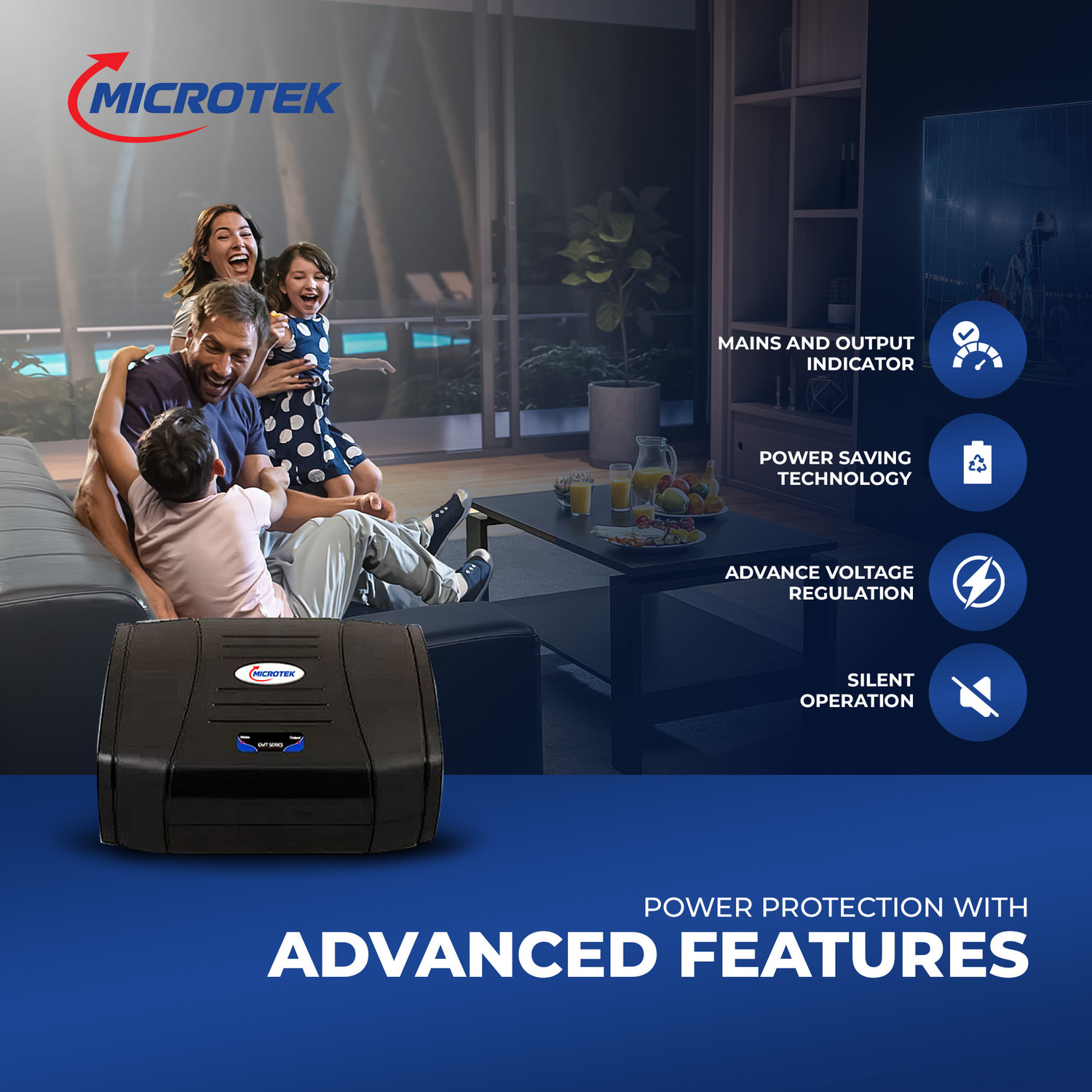 Image of Microtek EMT2090 For Home Theater 1LCD /LED Televison(65 Inch), 1DVD /DTH Working Power 90V - 300V